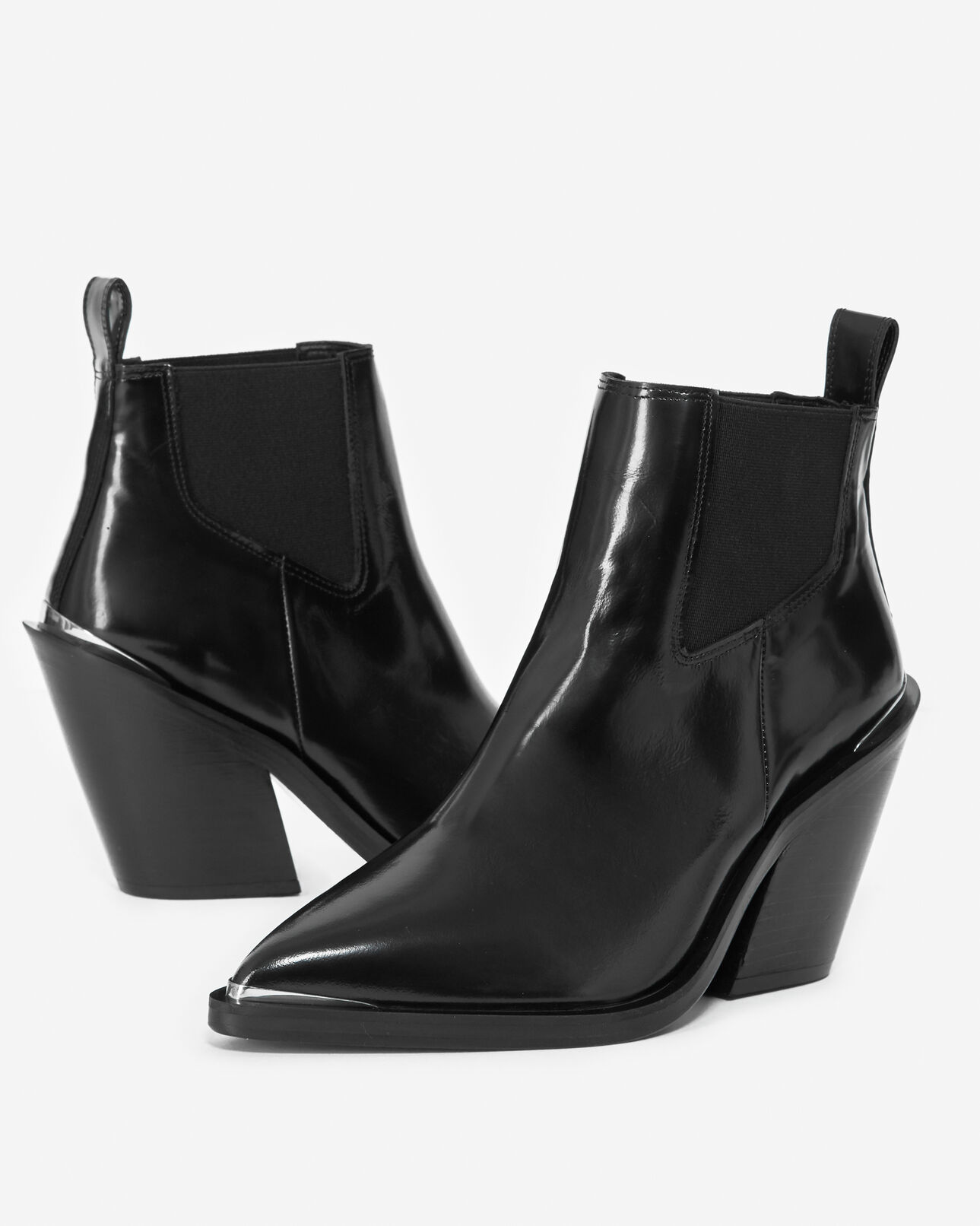 The Kooples FEMME BLACK bottines cuir glacé noir style western
