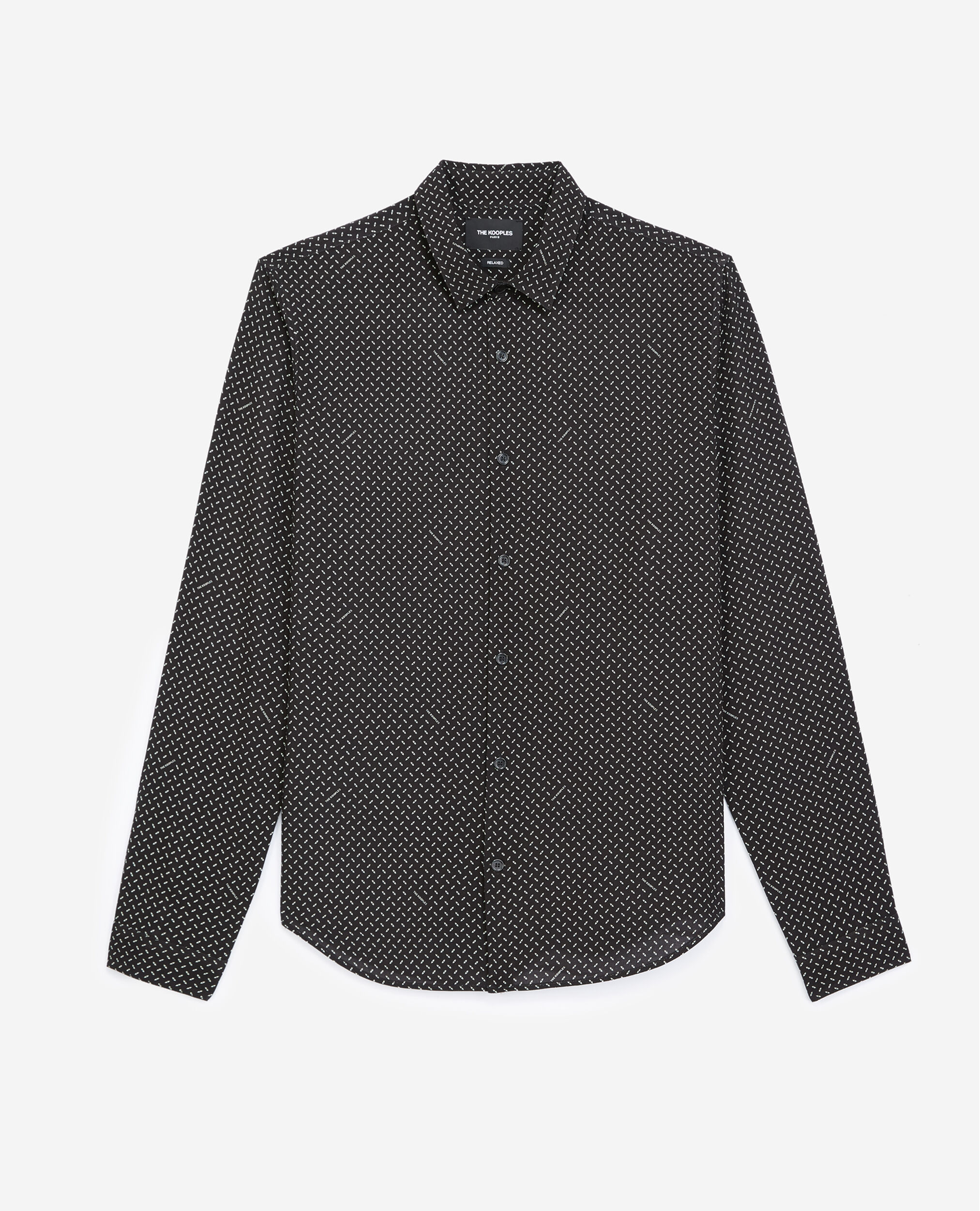 Black shirt with white motif, BLACK WHITE, hi-res image number null