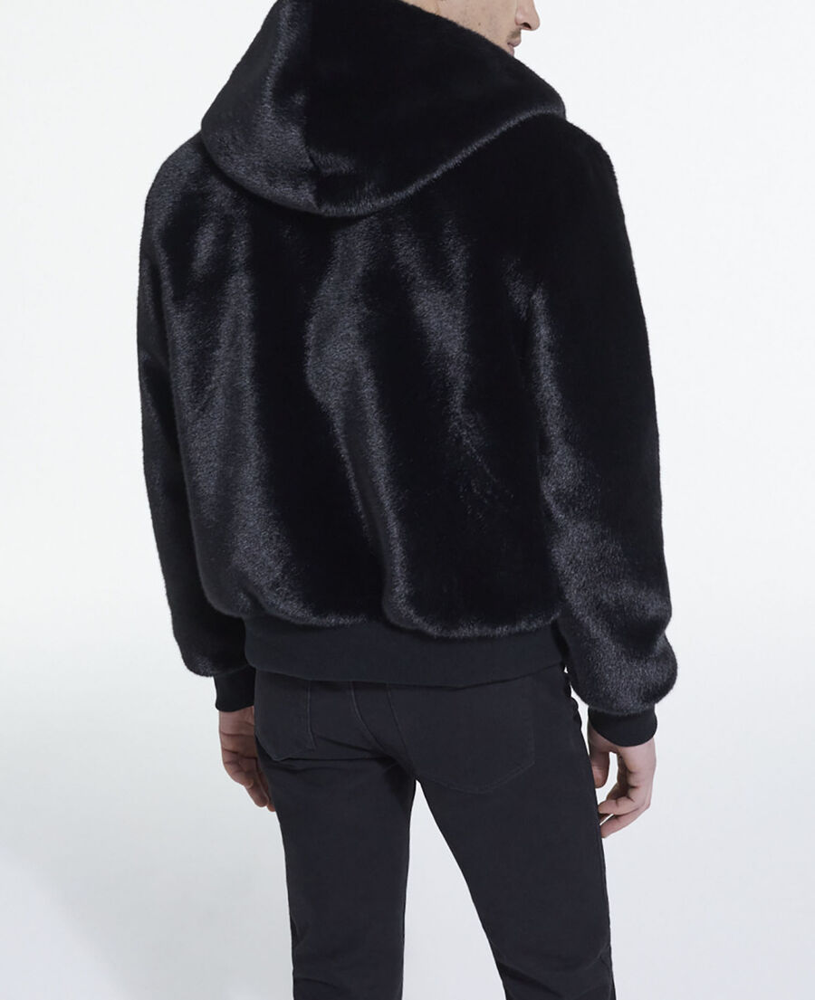 faux fur coat with gray hood
