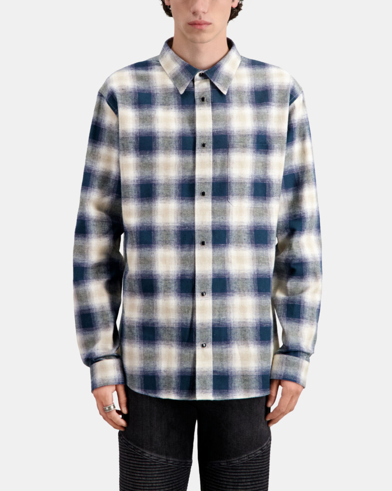 The Kooples MEN GREEN / NAVY / WHITE blue and green checkered overshirt