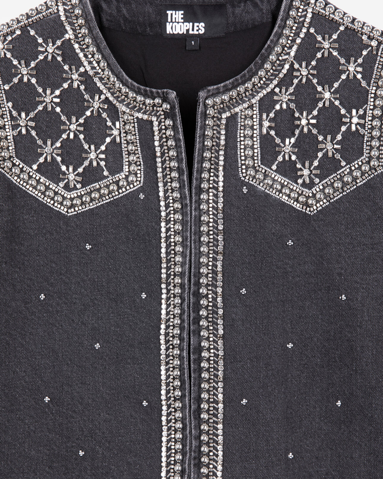 The Kooples FEMME BLACK WASHED veste en denim avec studs et perles gris