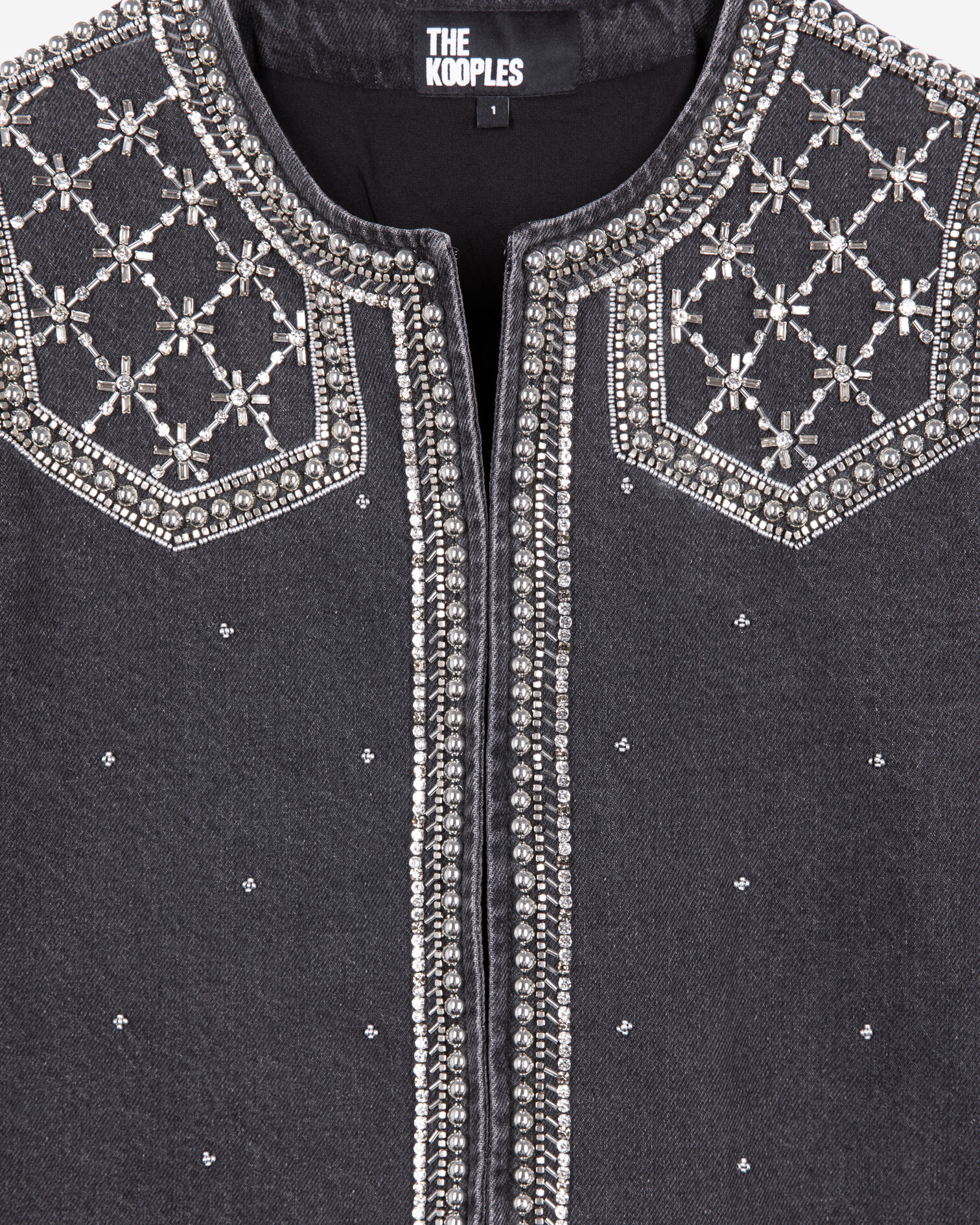 Veste en denim avec studs et perles gris, BLACK WASHED, hi-res image number null