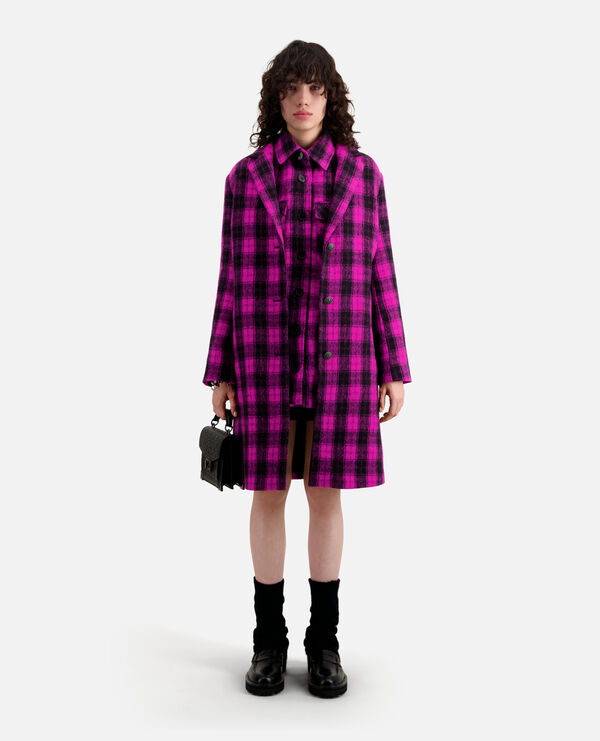 long coat with black and pink checks