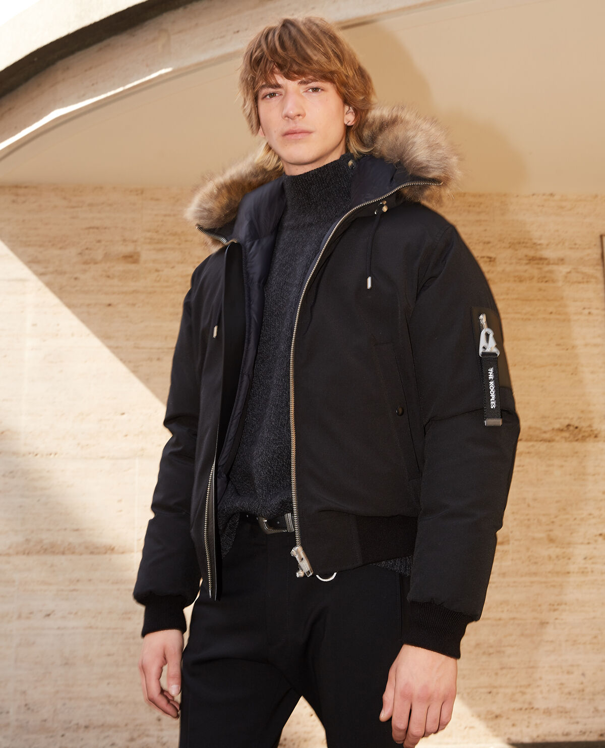 Cropped black nylon down jacket with hood The Kooples