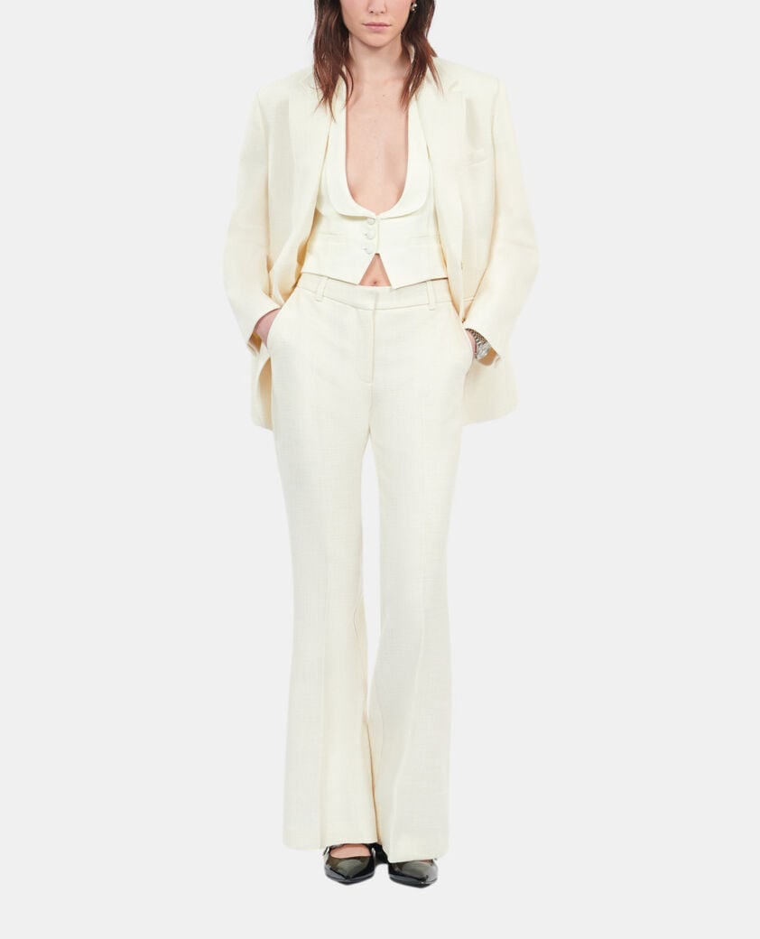 The Kooples F ECRU ecru wool and cotton flared suit trousers