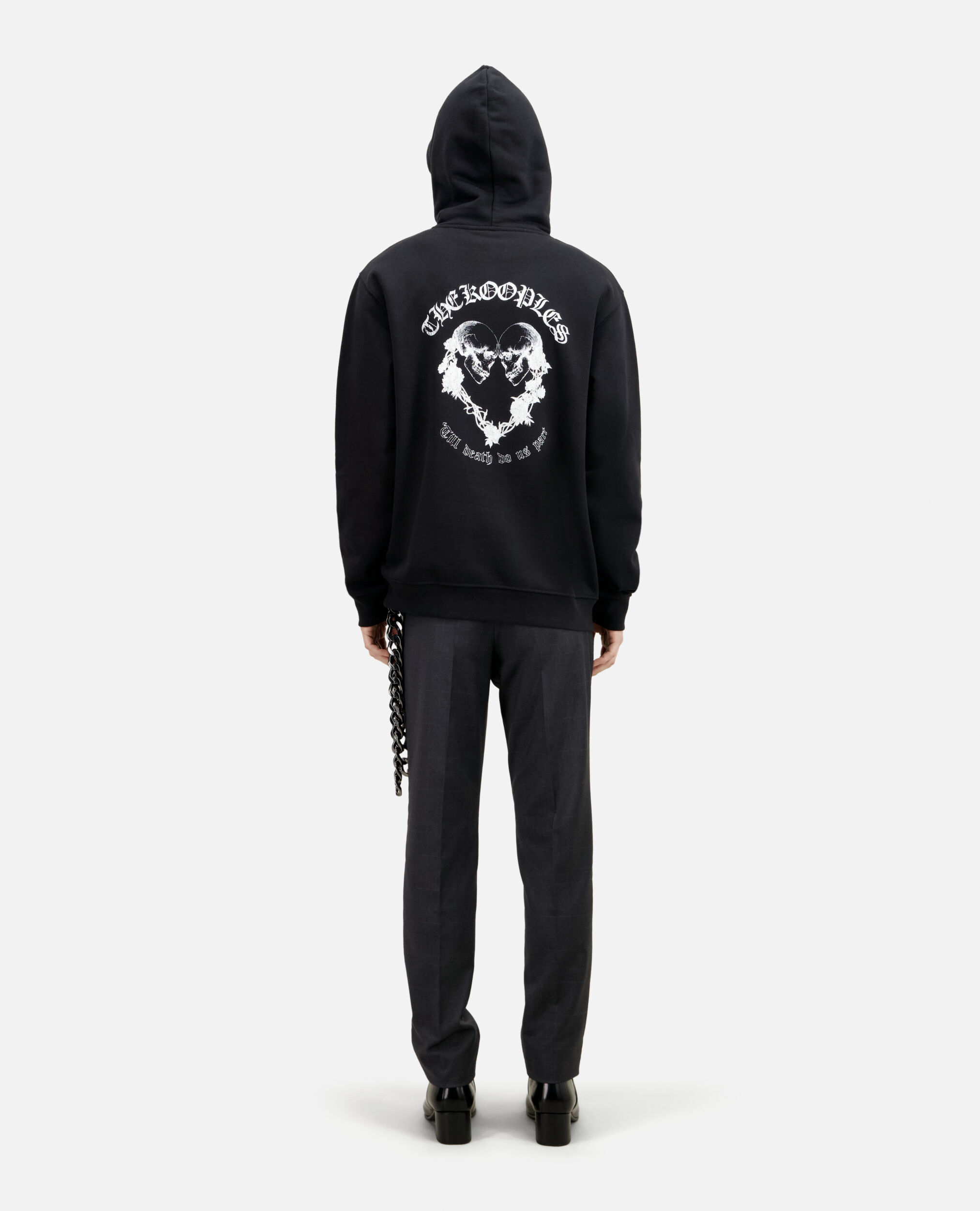 Sweatshirt à capuche noir avec sérigraphie Skull heart, BLACK, hi-res image number null