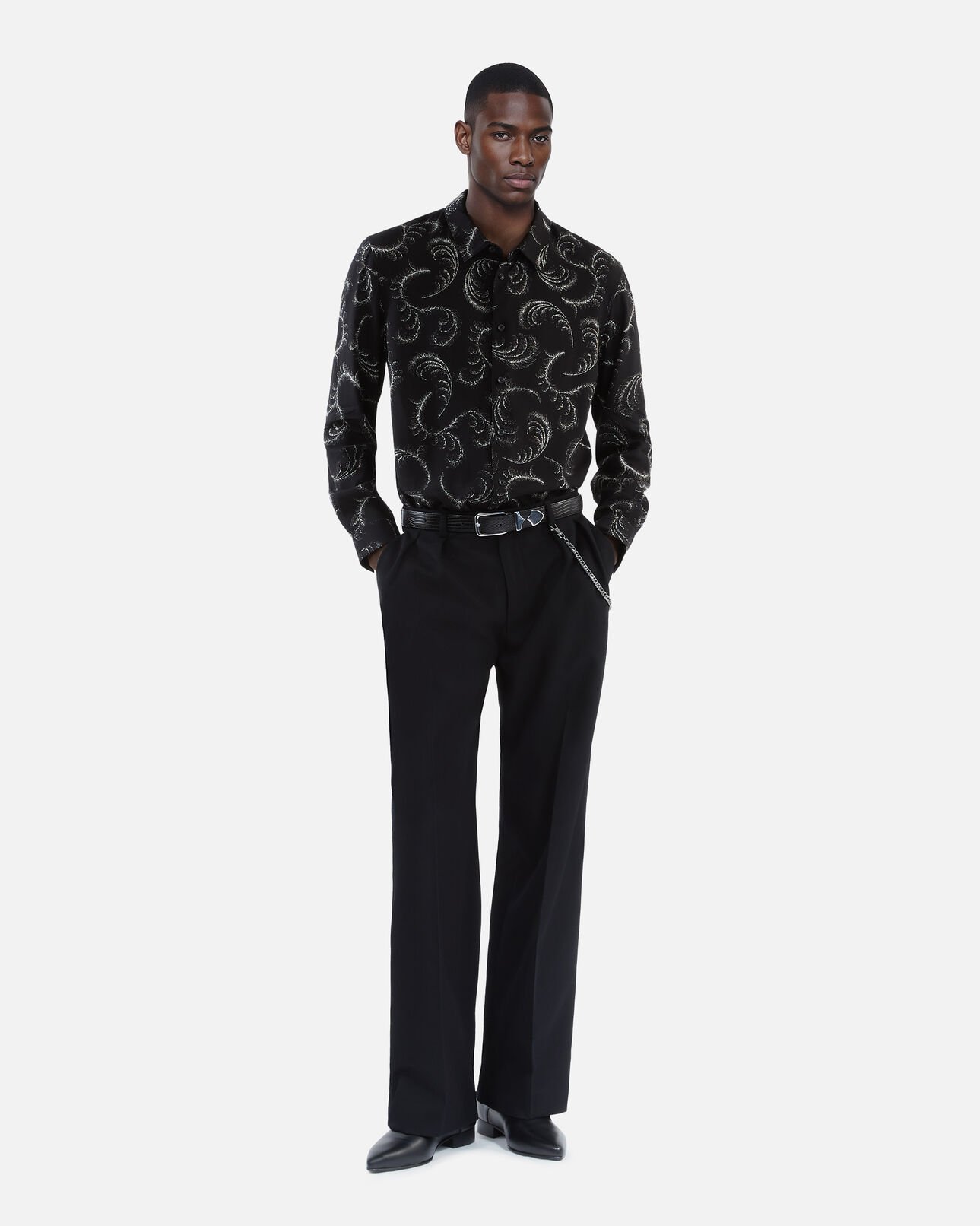The Kooples MEN BLACK WHITE feather print shirt
