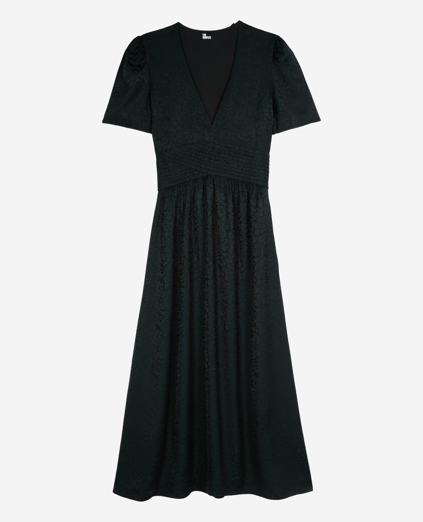 The Kooples FEMME FOREST robe longue en jacquard l&eacute;opard verte fonc&eacute;