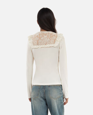 The Kooples DAMEN WHITE weißes langarm-t-shirt aus spitze