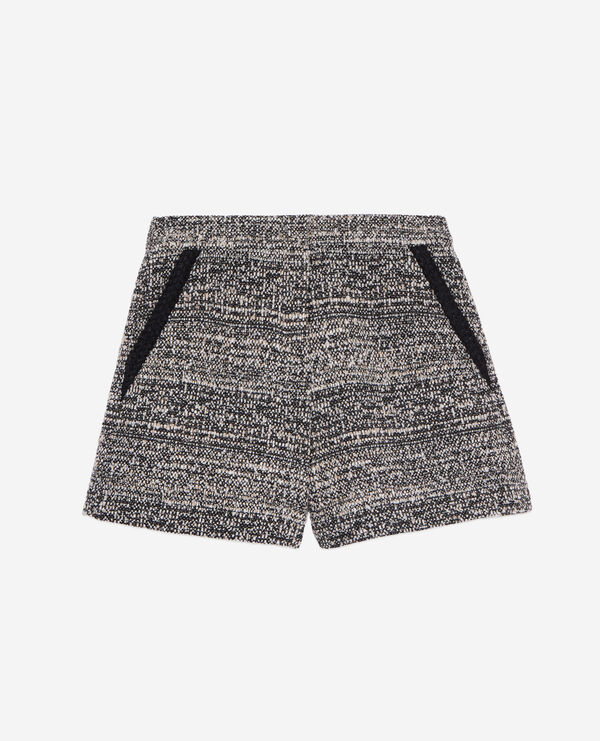 black and white tweed shorts