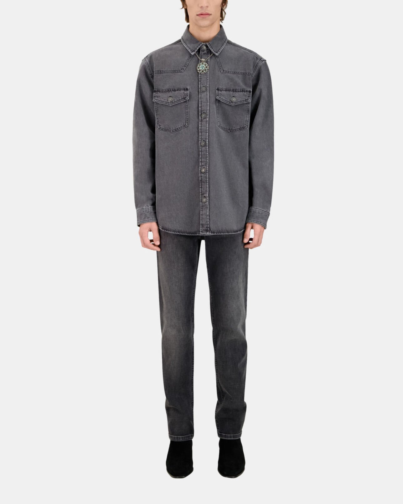 The Kooples HOMME DARK GREY chemise en denim grise