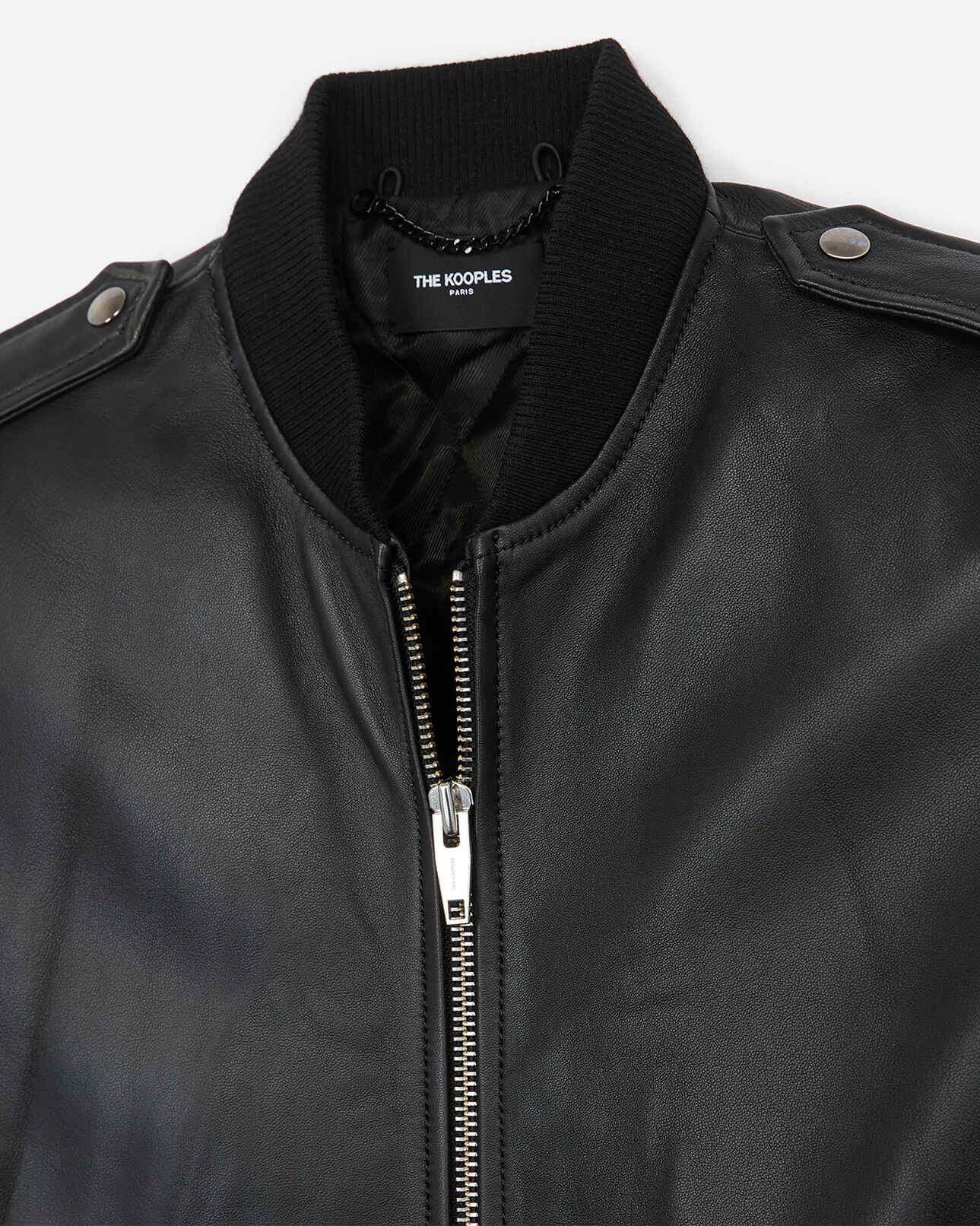 The Kooples HOMME BLACK blouson cuir noir bombardier col mouton