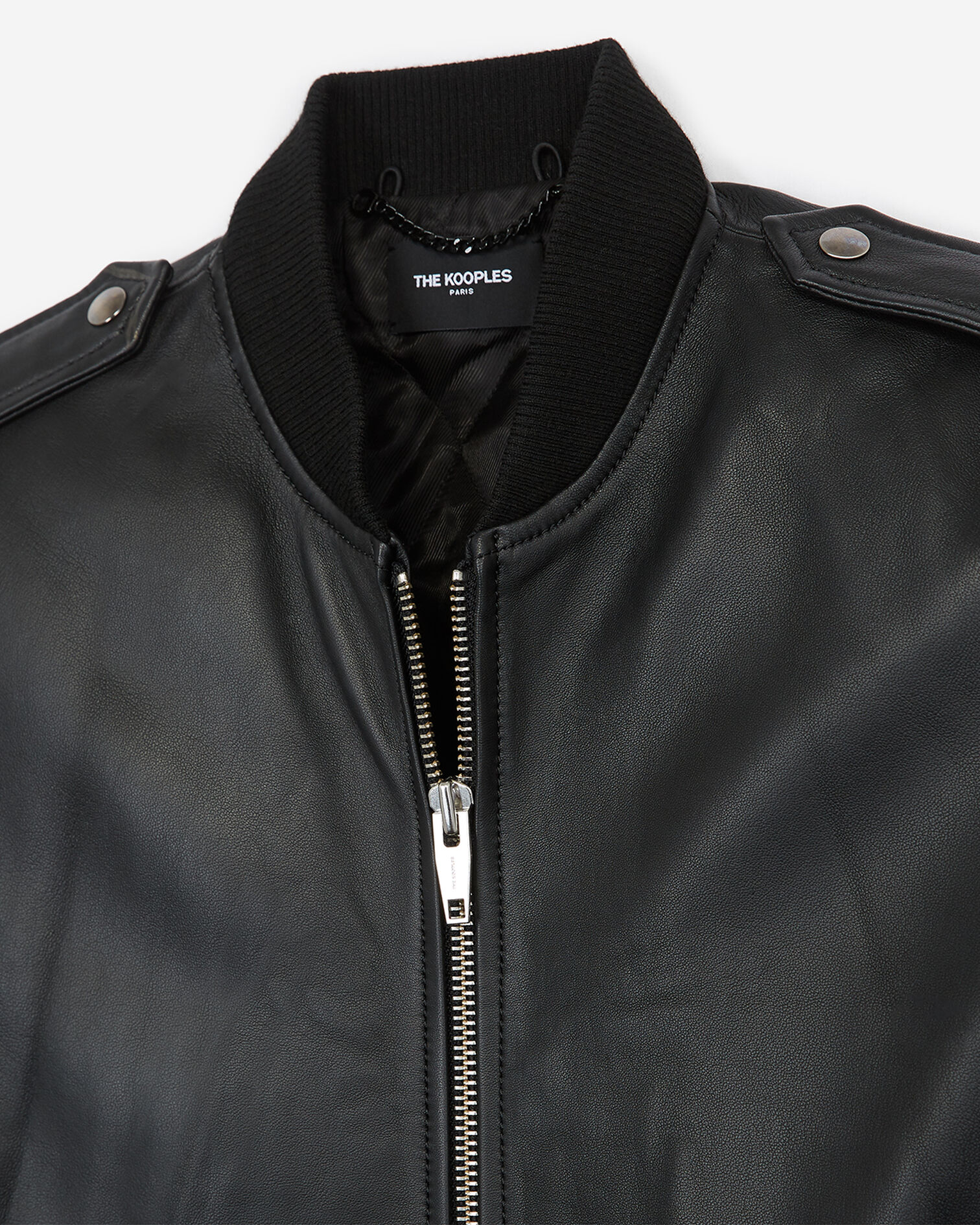 Black leather flight jacket w/shearling neck, BLACK, hi-res image number null