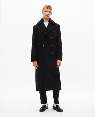The Kooples MEN BLACK long coat with black sherpa collar