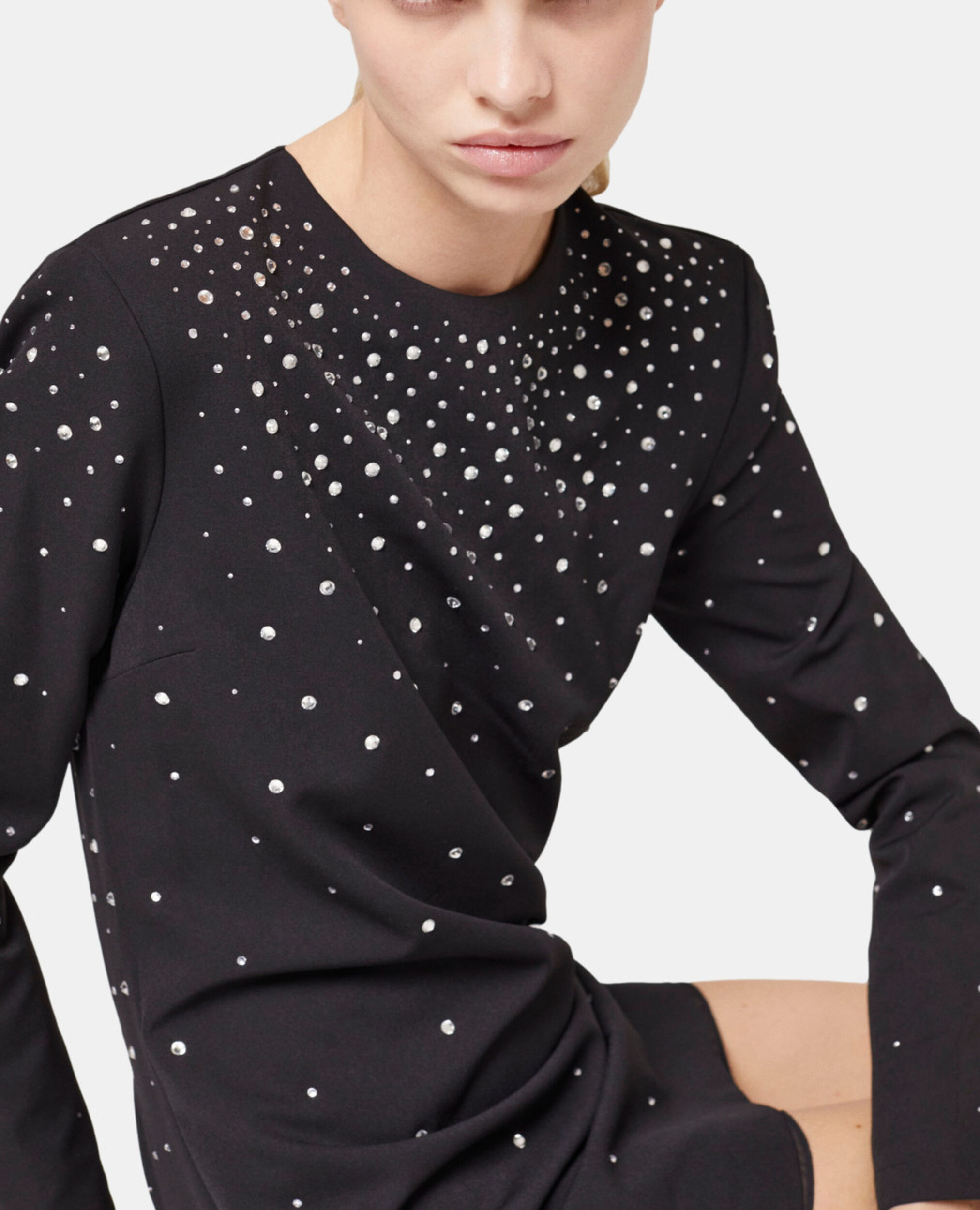 Short black dress with rhinestones, BLACK, hi-res image number null
