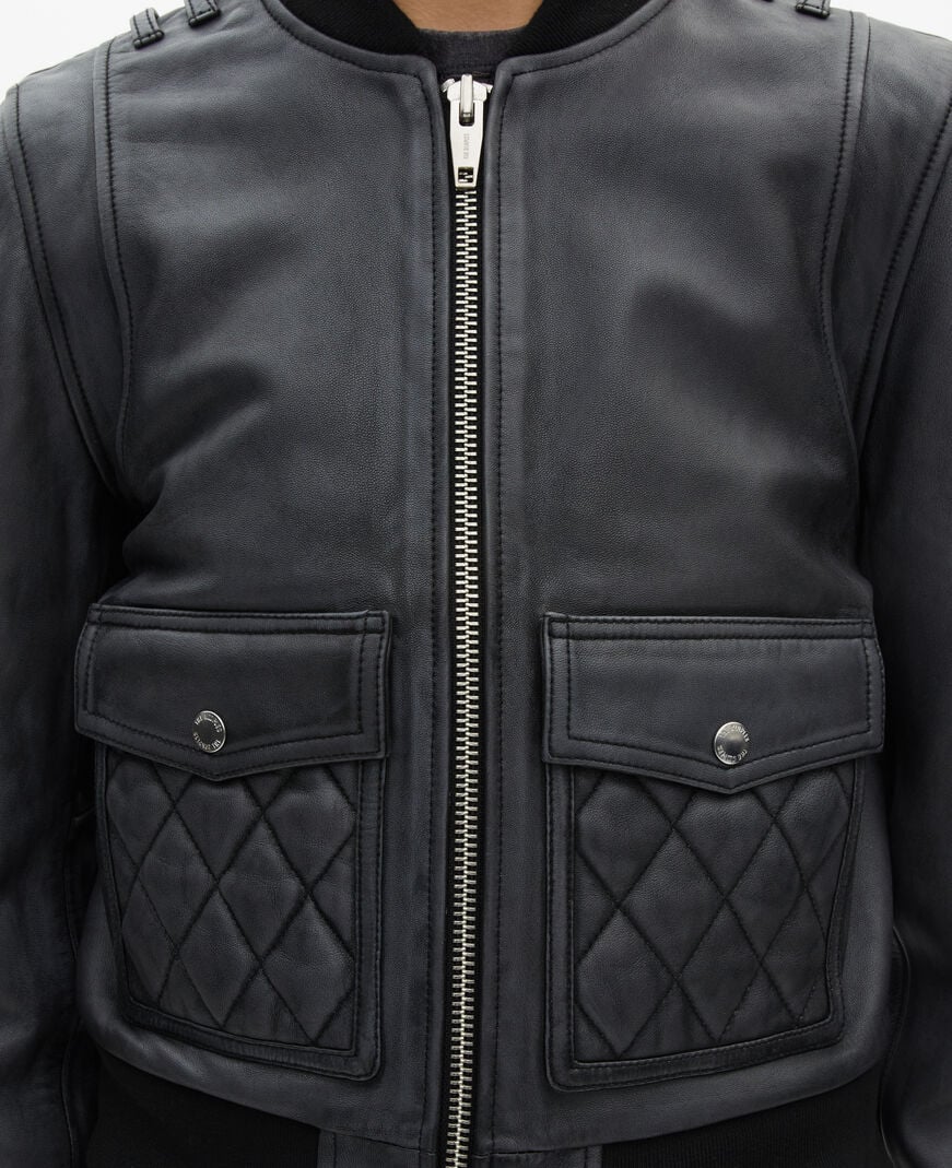 The Kooples DAMEN BLACK WASHED schwarze lederjacke