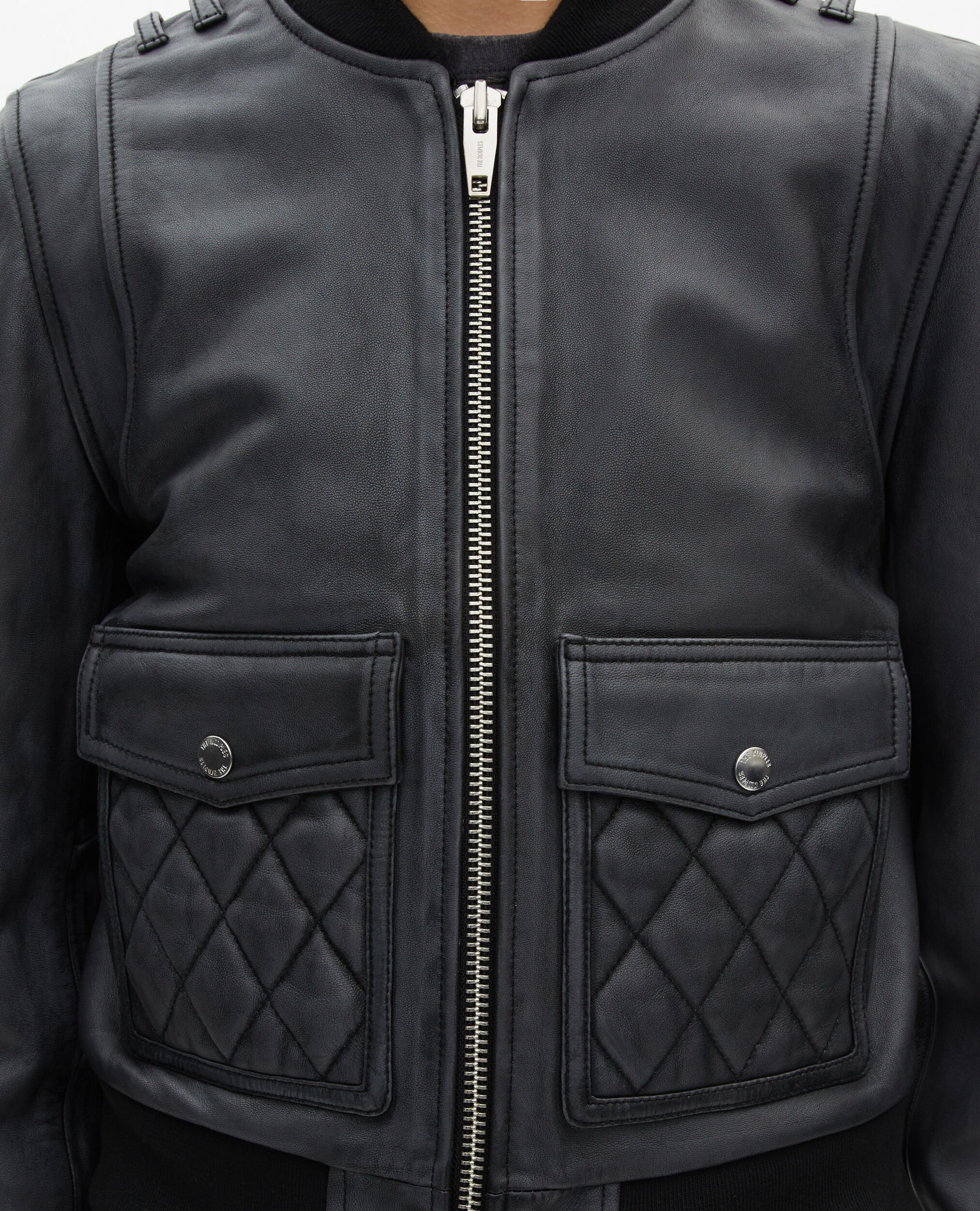 Schwarze Lederjacke, BLACK WASHED, hi-res image number null