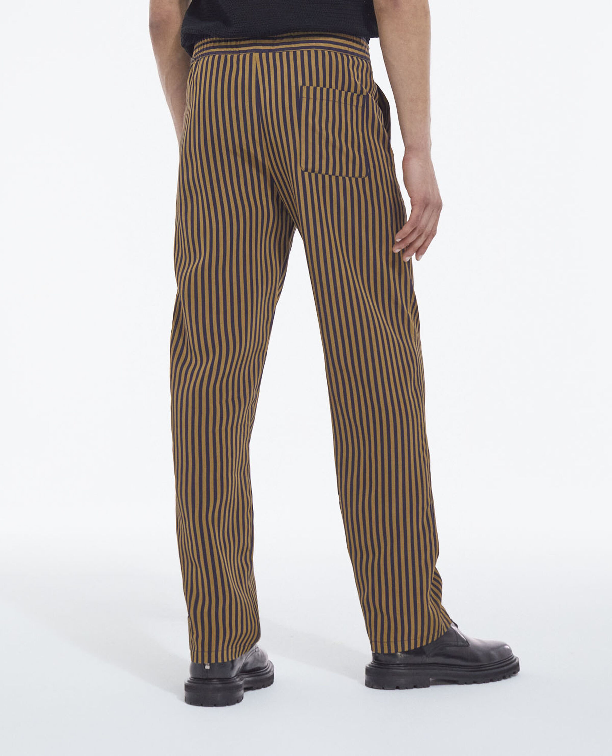 Flowing straight-cut striped blue pants, NAVY / BROWN, hi-res image number null