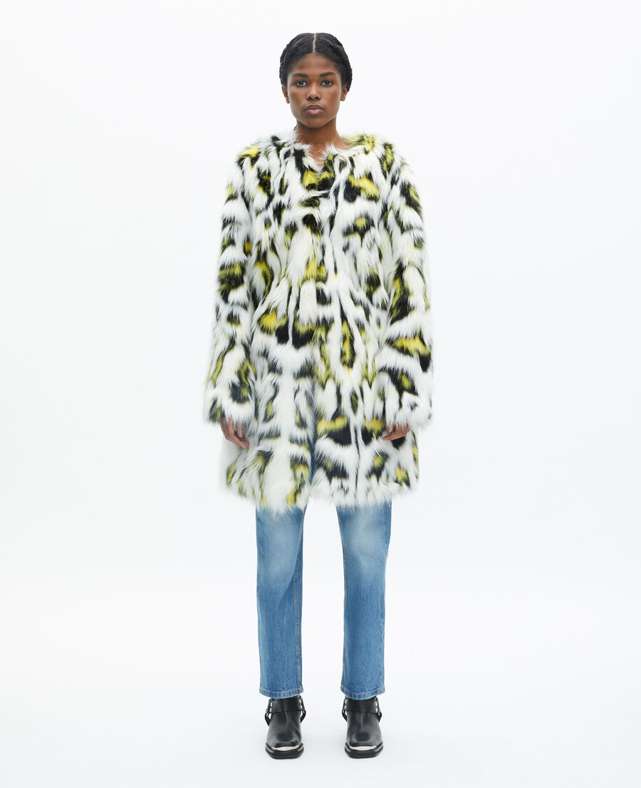 printed faux fur coat