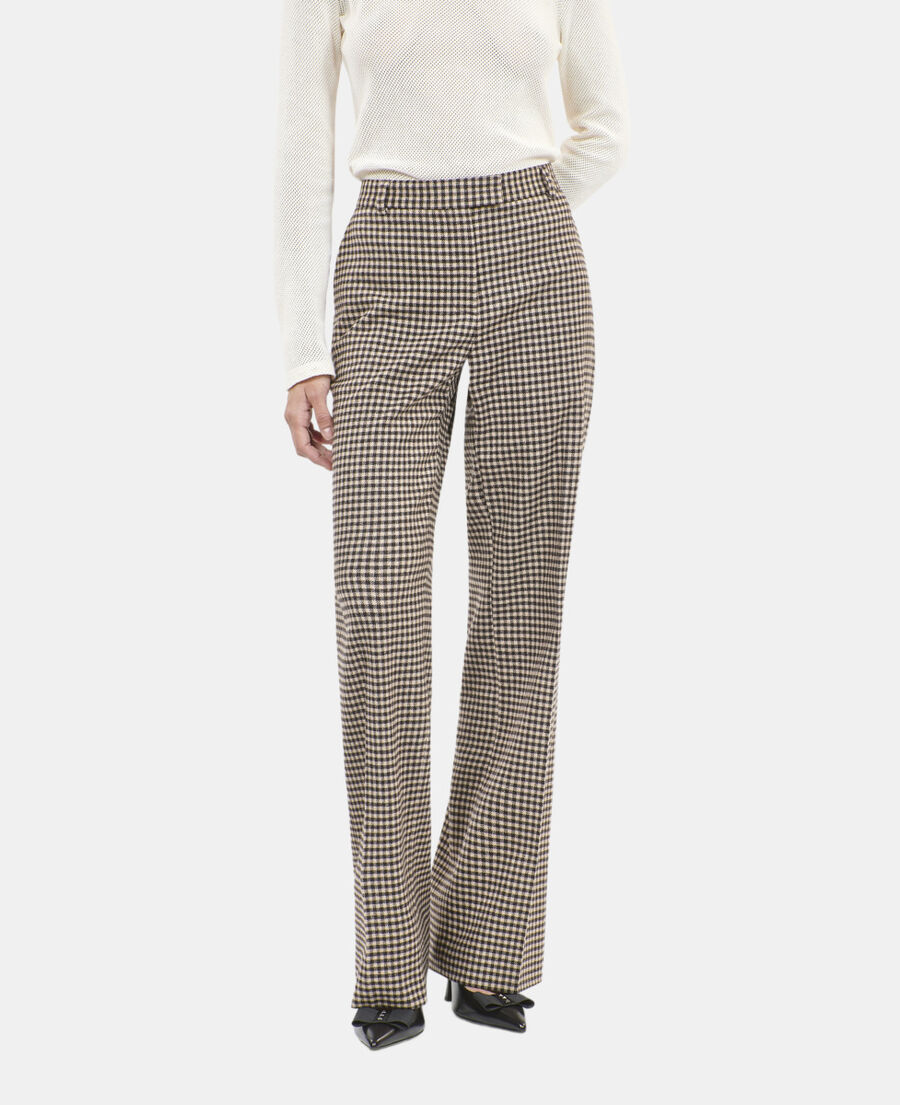 The Kooples WOMEN ECRU BLACK loose-fitting vichy check trousers