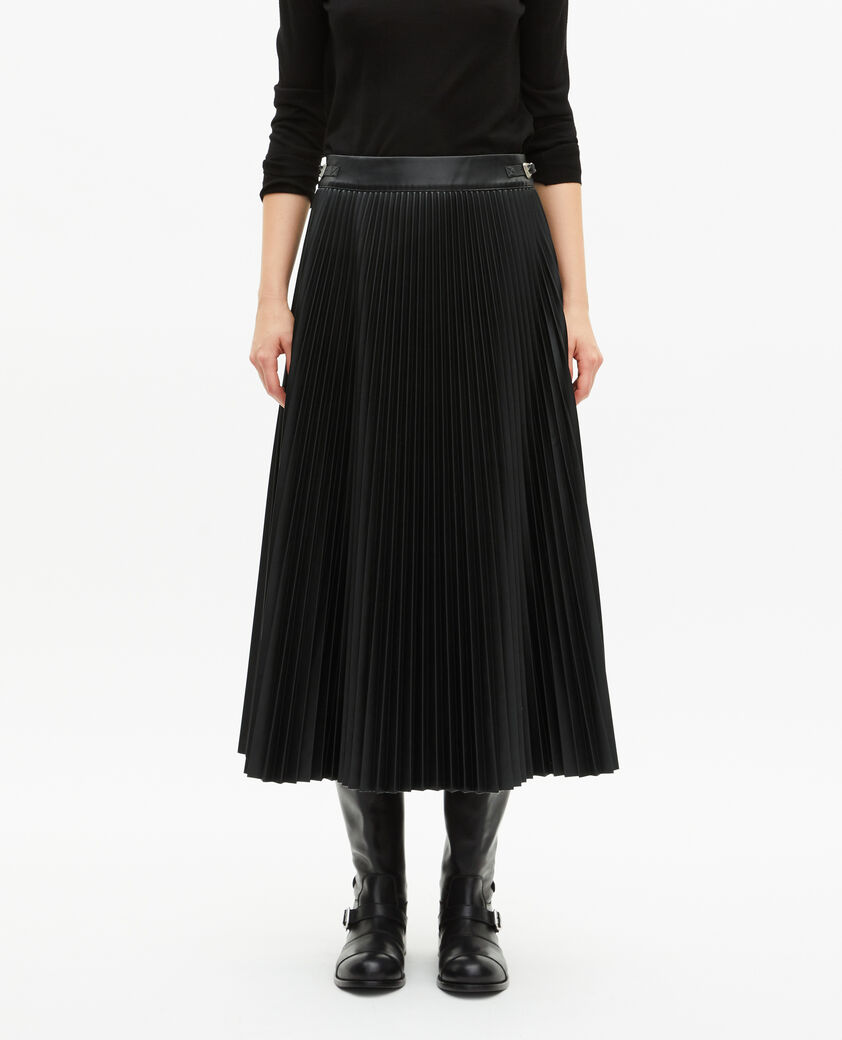 The Kooples FEMME BLACK jupe longue plissée effet cuir noire
