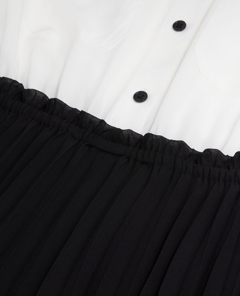 The Kooples FEMME BLACK WHITE robe courte plissée noire et blanche