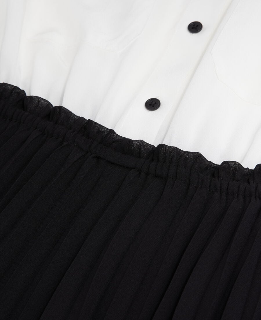 The Kooples FEMME BLACK WHITE robe courte plissée noire et blanche