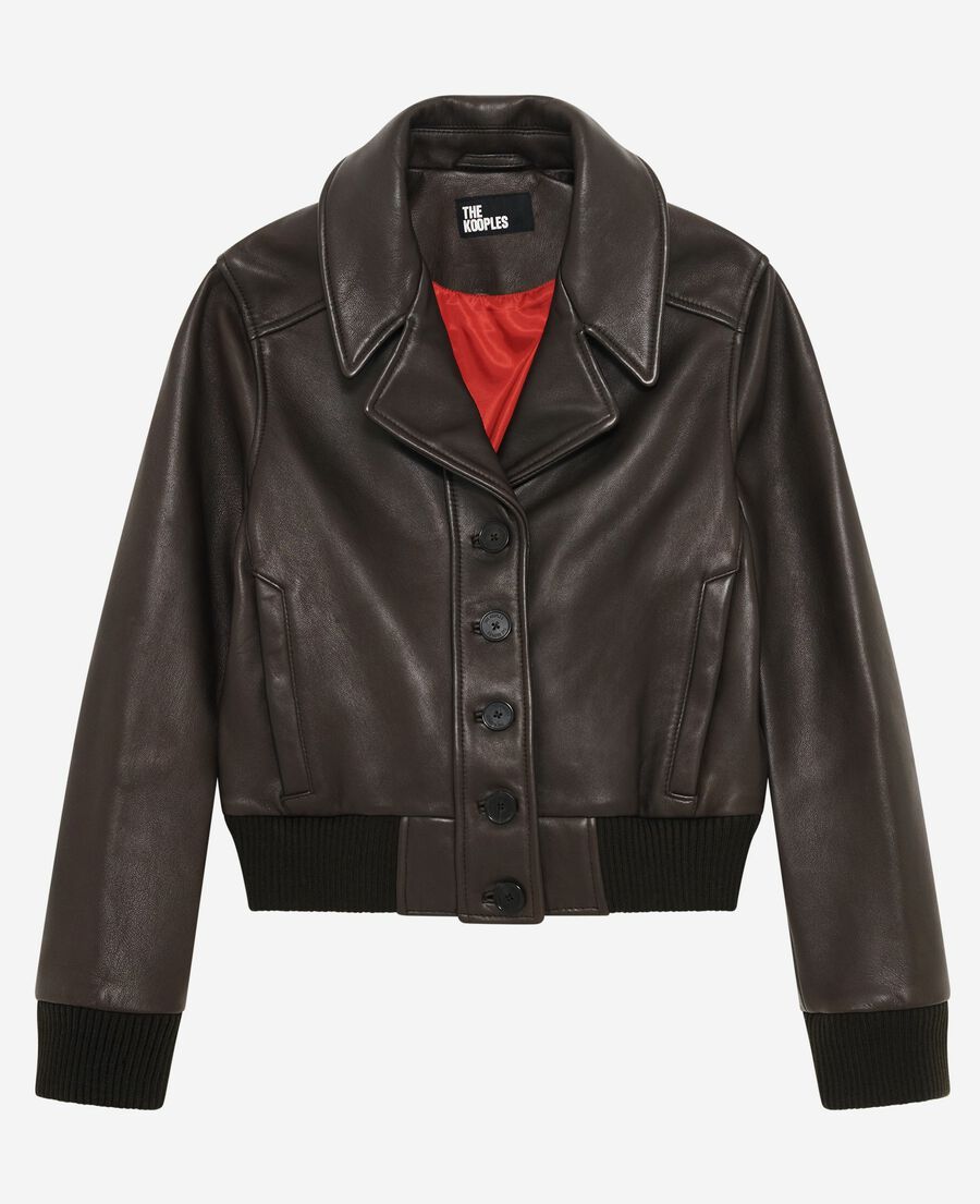 The Kooples DAMEN BROWN kurze braune lederjacke