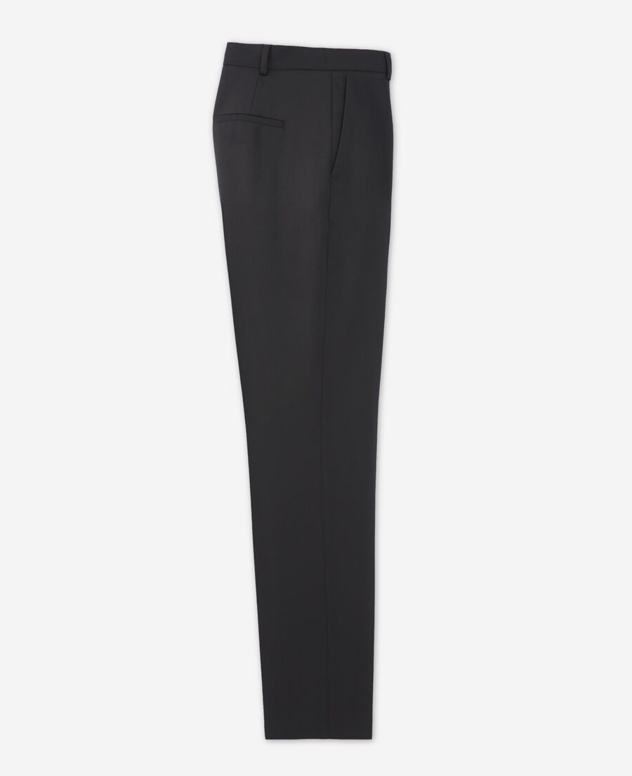 pantalon costume noir laine détail cuir