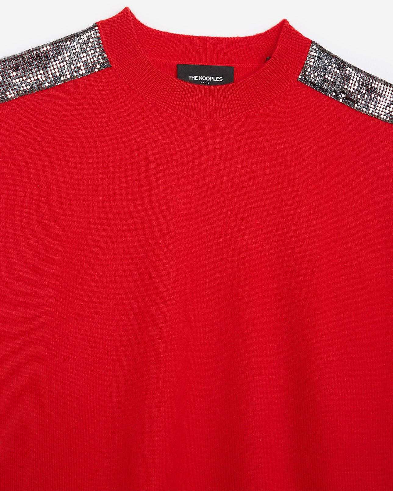 The Kooples FEMME RED pull cachemire rouge façon cotte de mailles