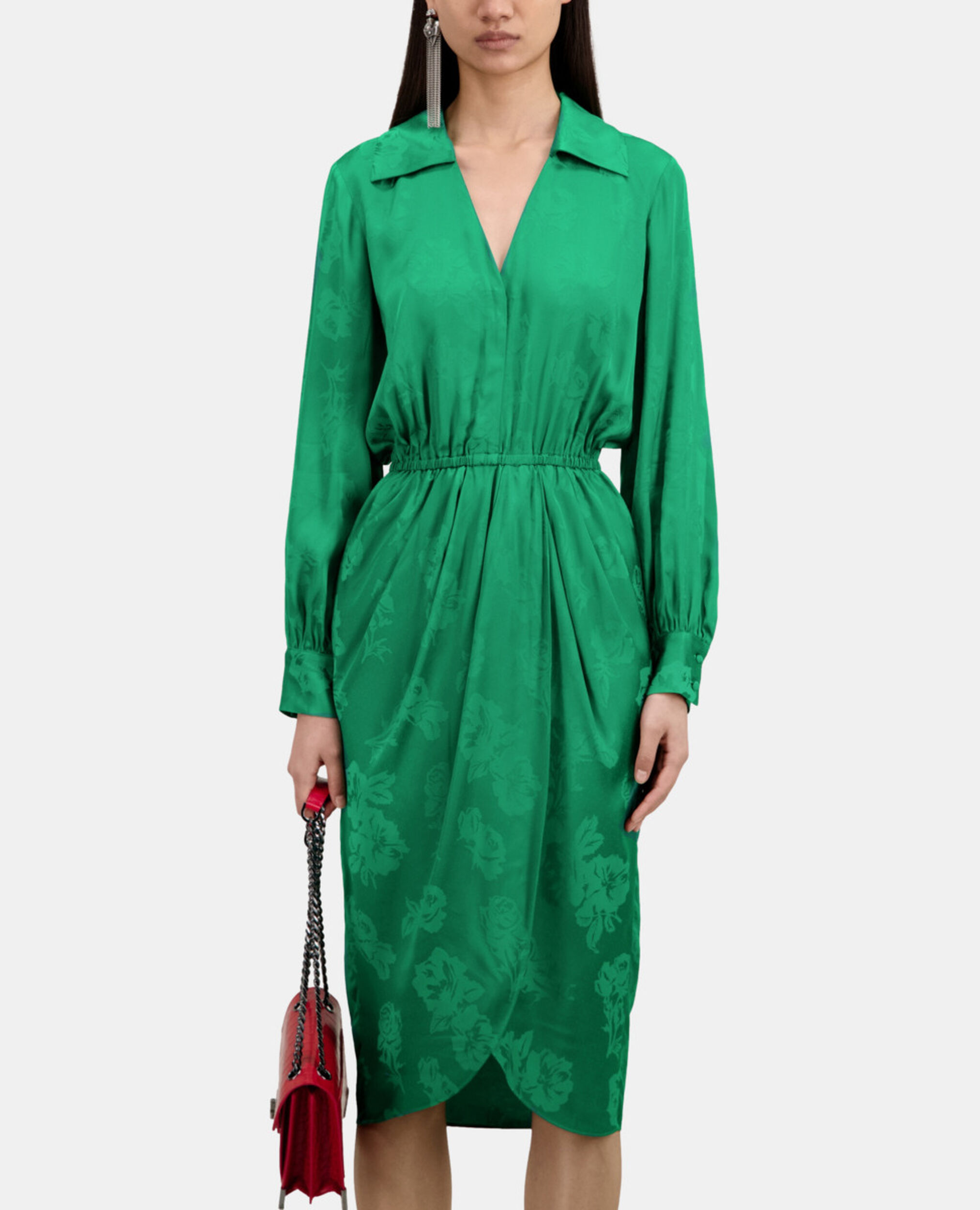 Mid-length green dress with flowers, GREEN, hi-res image number null