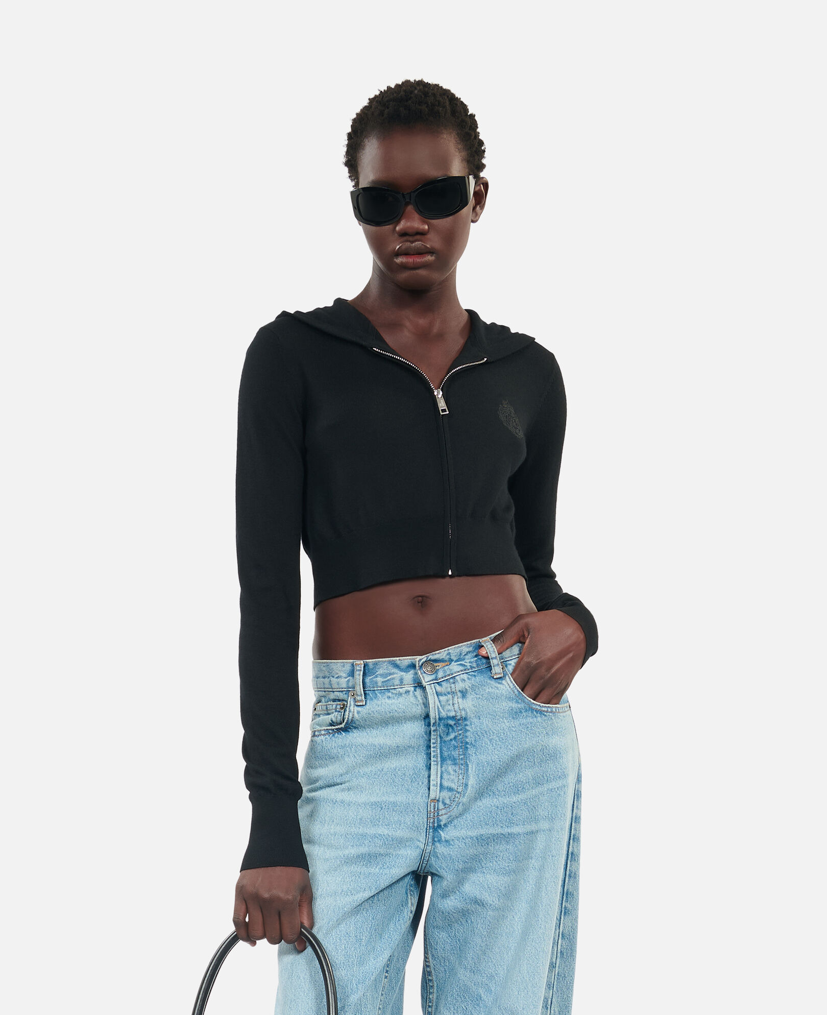 The Kooples WOMEN BLACK black wool hooded cardigan
