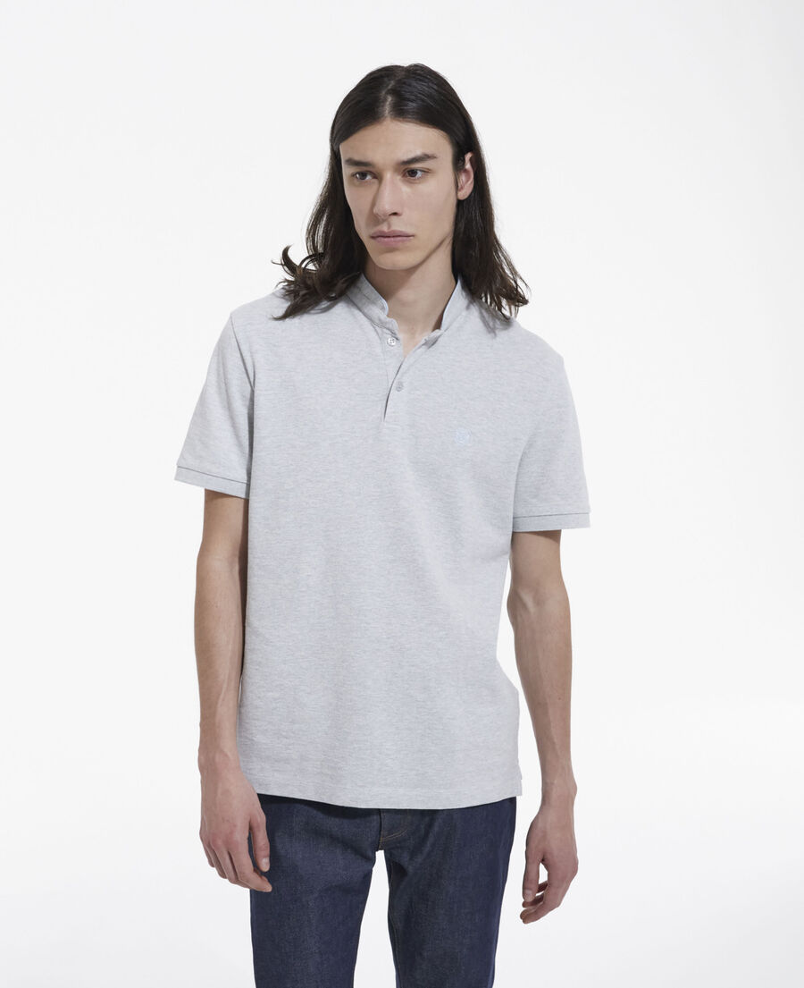 light gray embroidered polo w/ officer collar