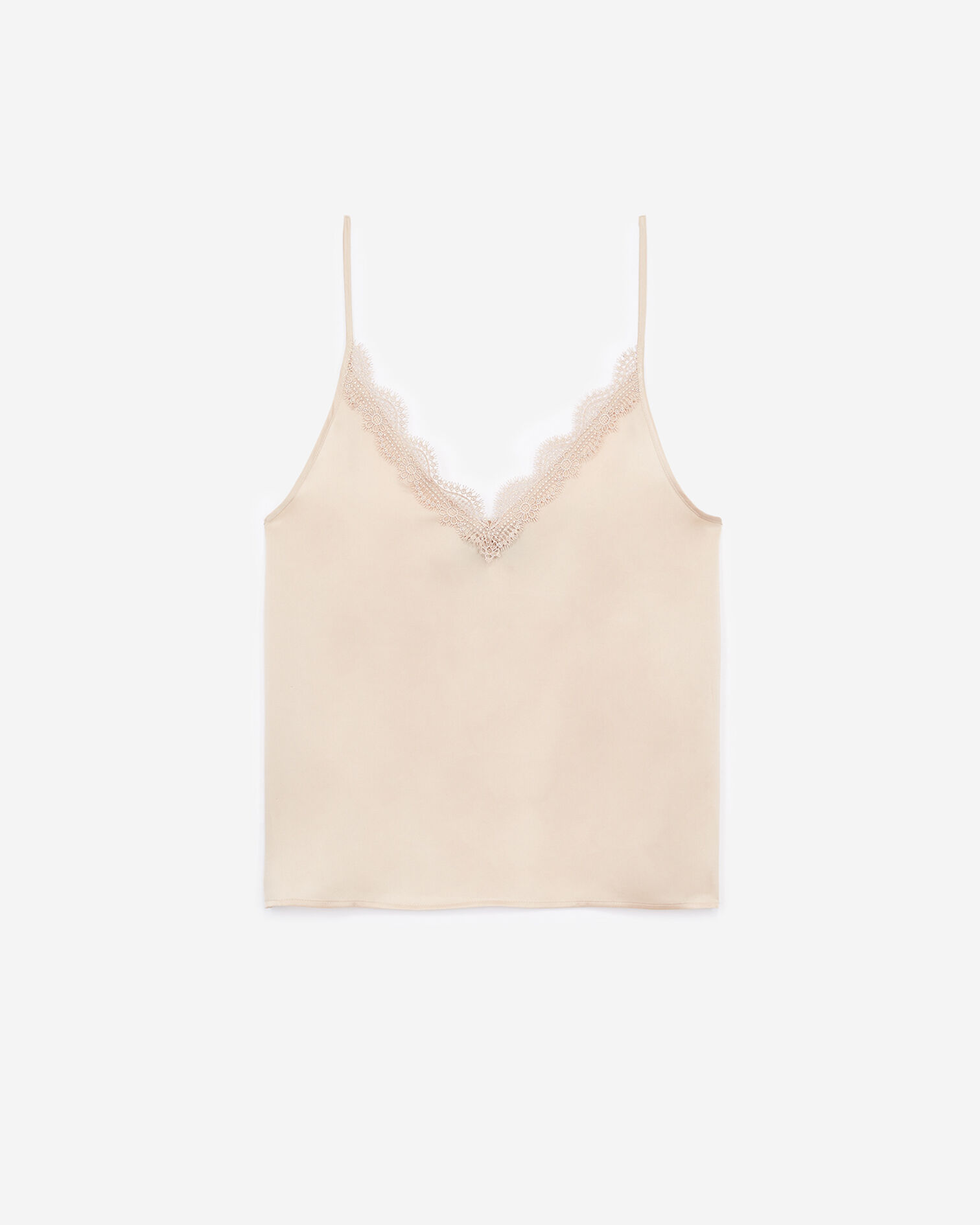 Camiseta de tirantes beige de encaje y seda, NUDE, hi-res image number null