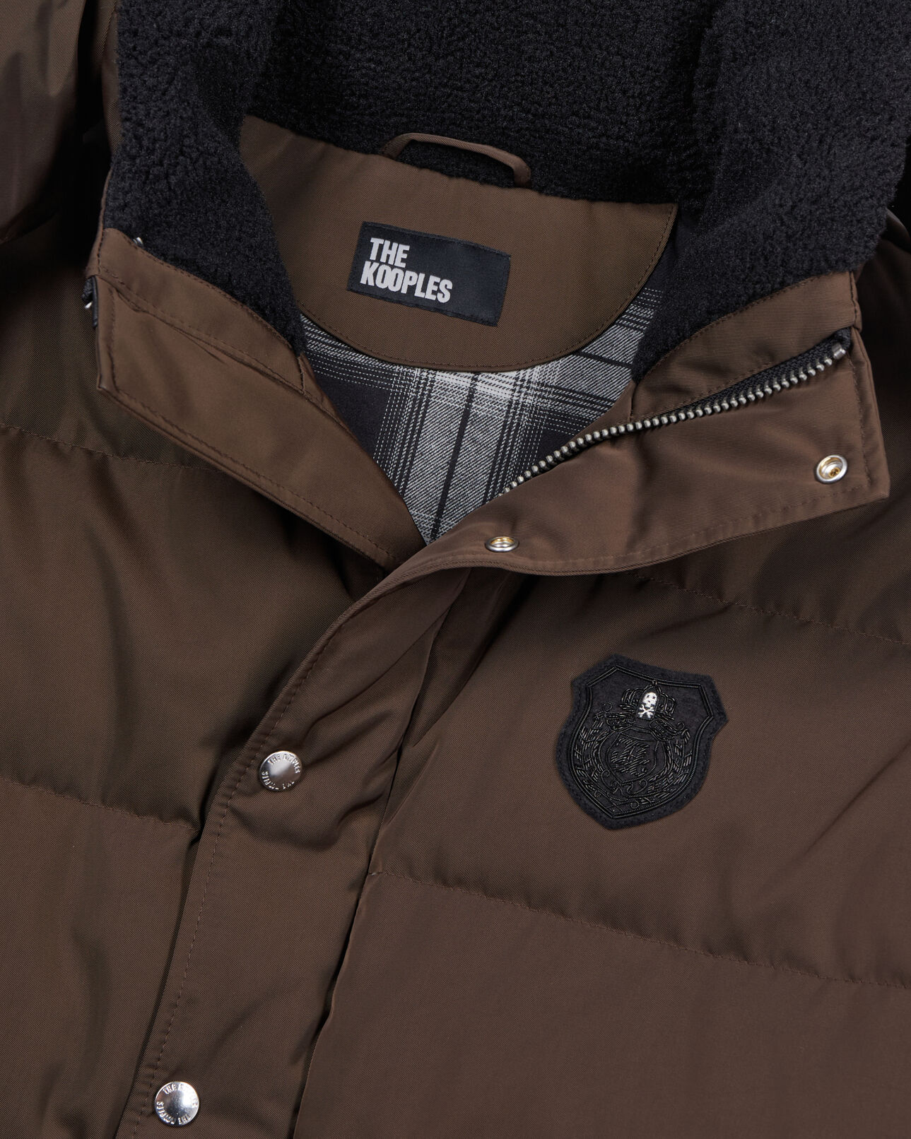 The Kooples HERREN BROWN braune daunenjacke mit wappen