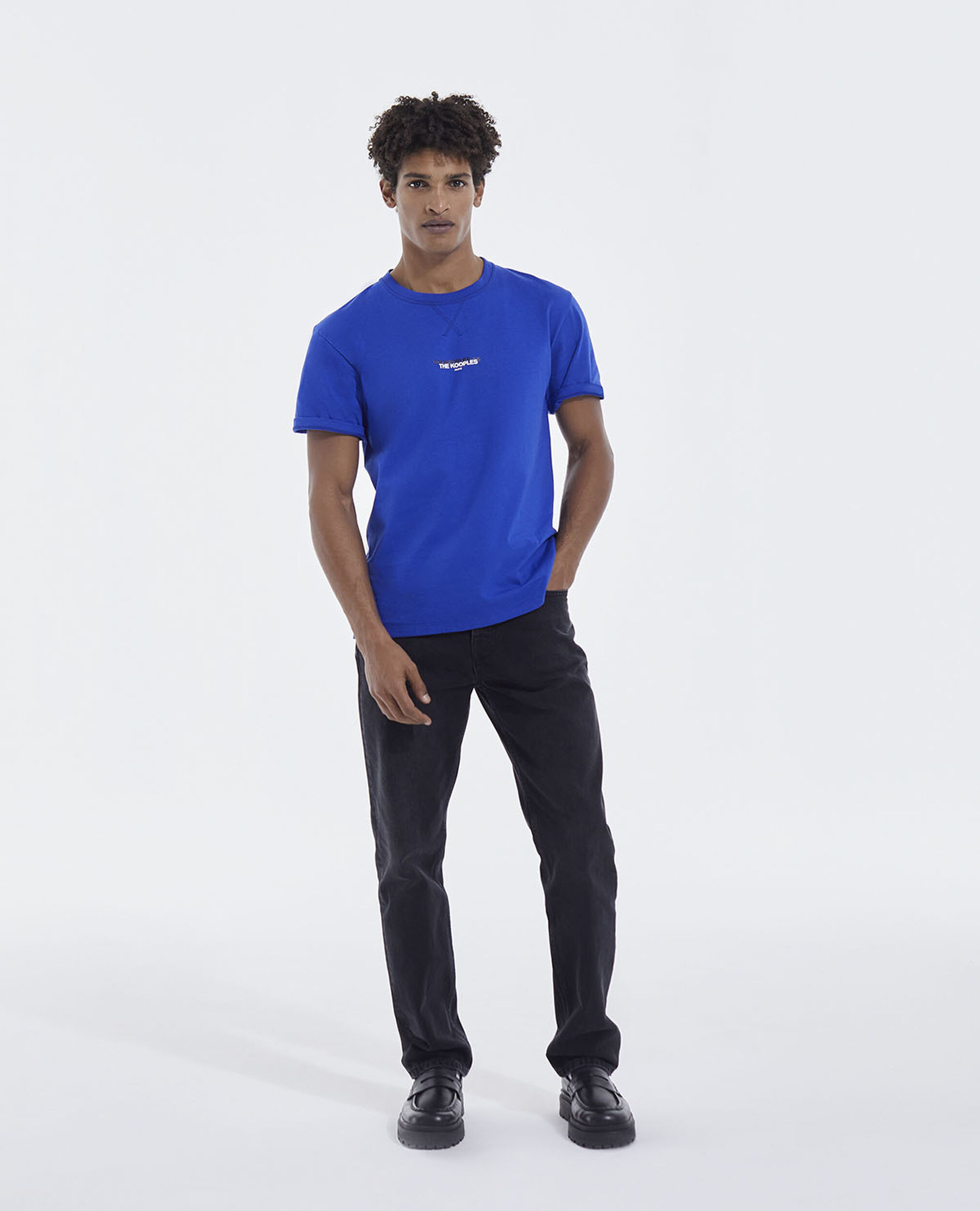 T-shirt bleu coton triple logo contrasté, BLUE, hi-res image number null