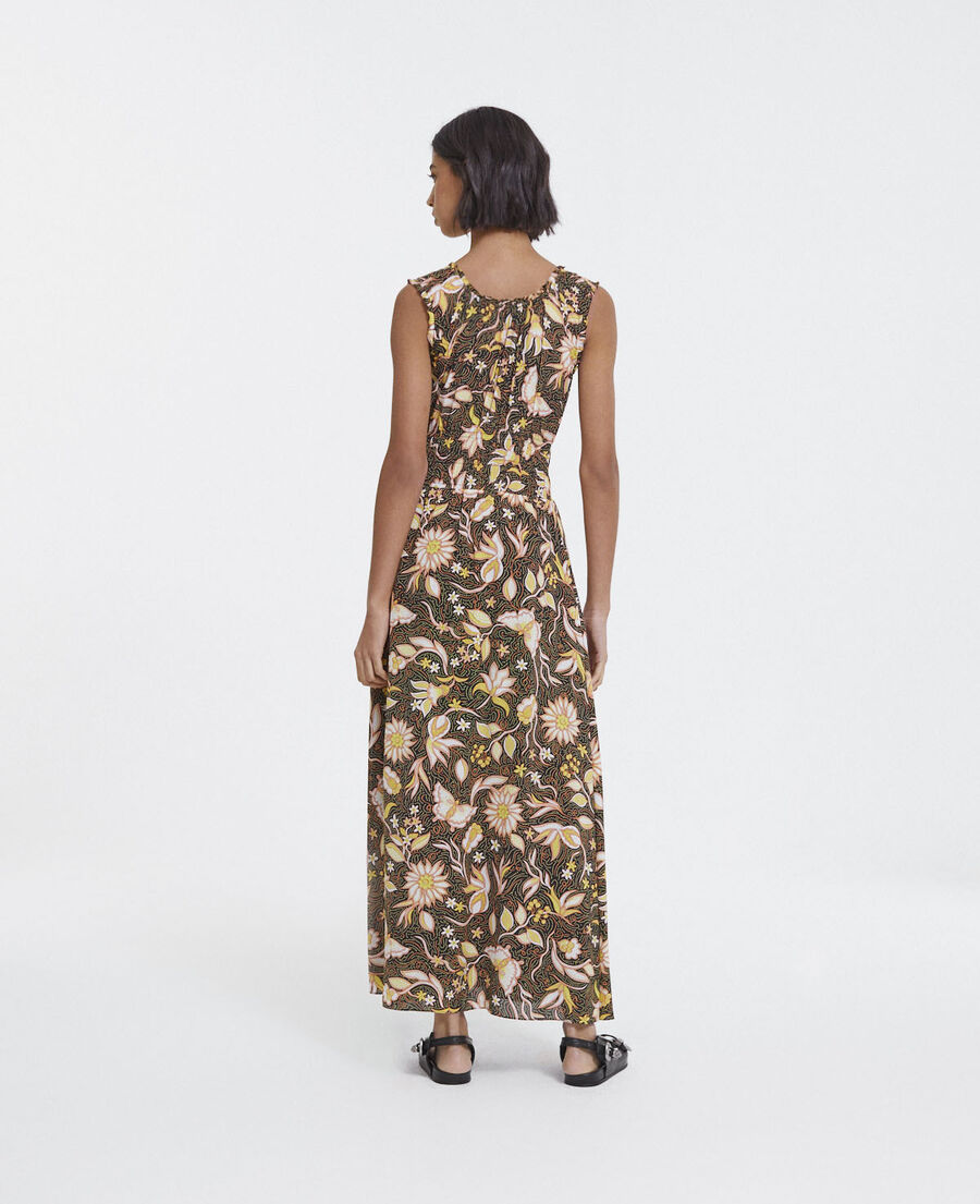 black long summer dress with all-over floral motif