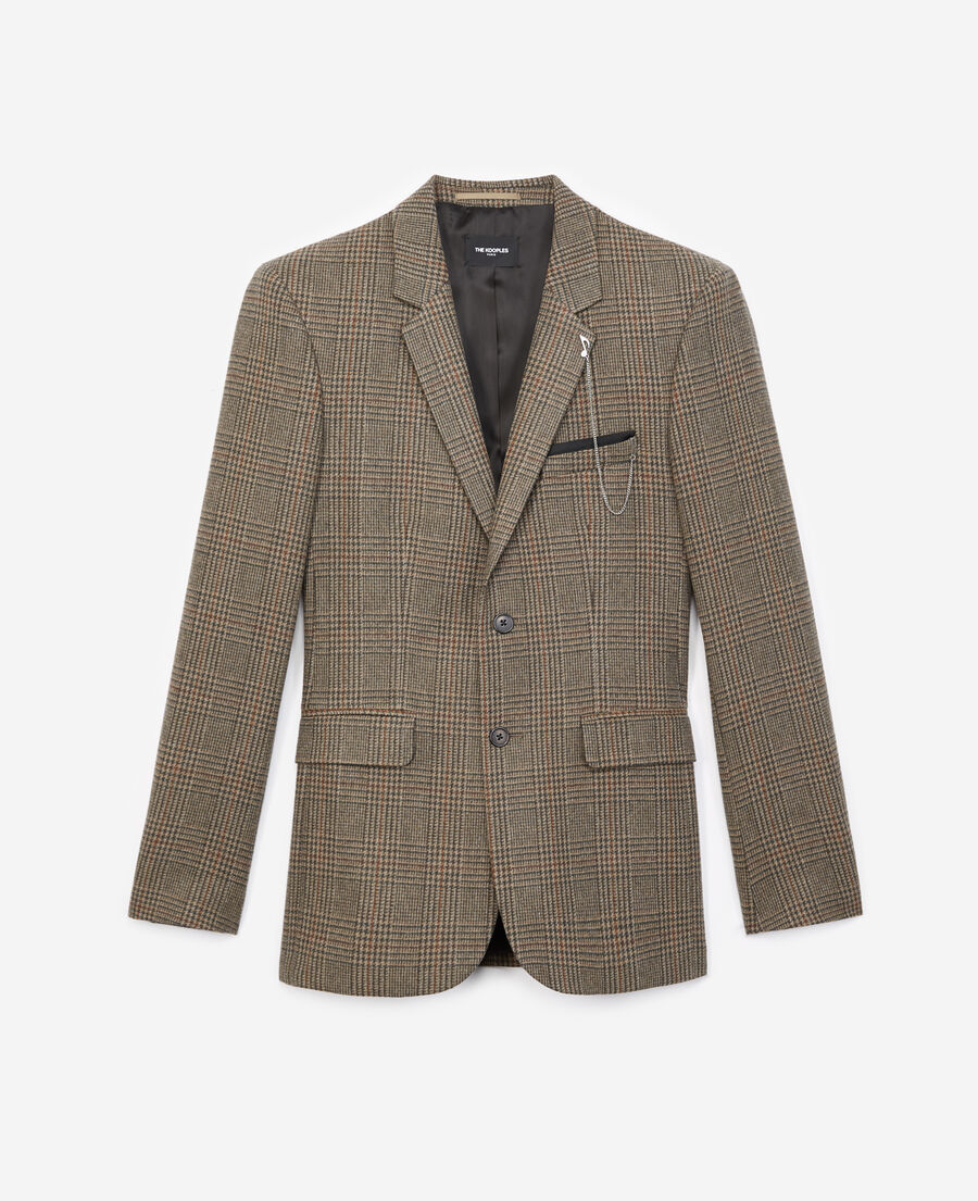 brown formal jacket in wool with check motif