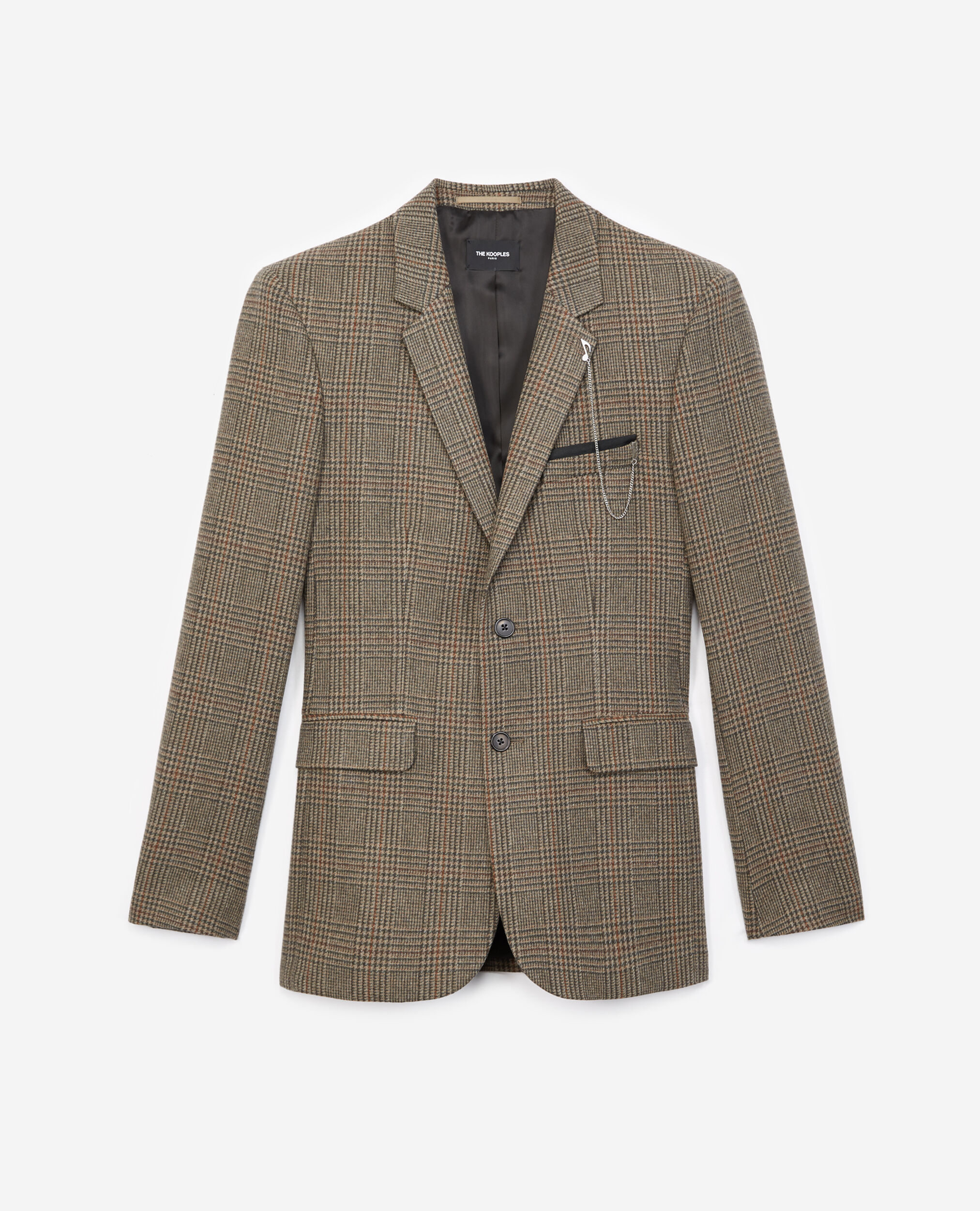 Brown formal jacket in wool with check motif, BEIGE-BROWN, hi-res image number null