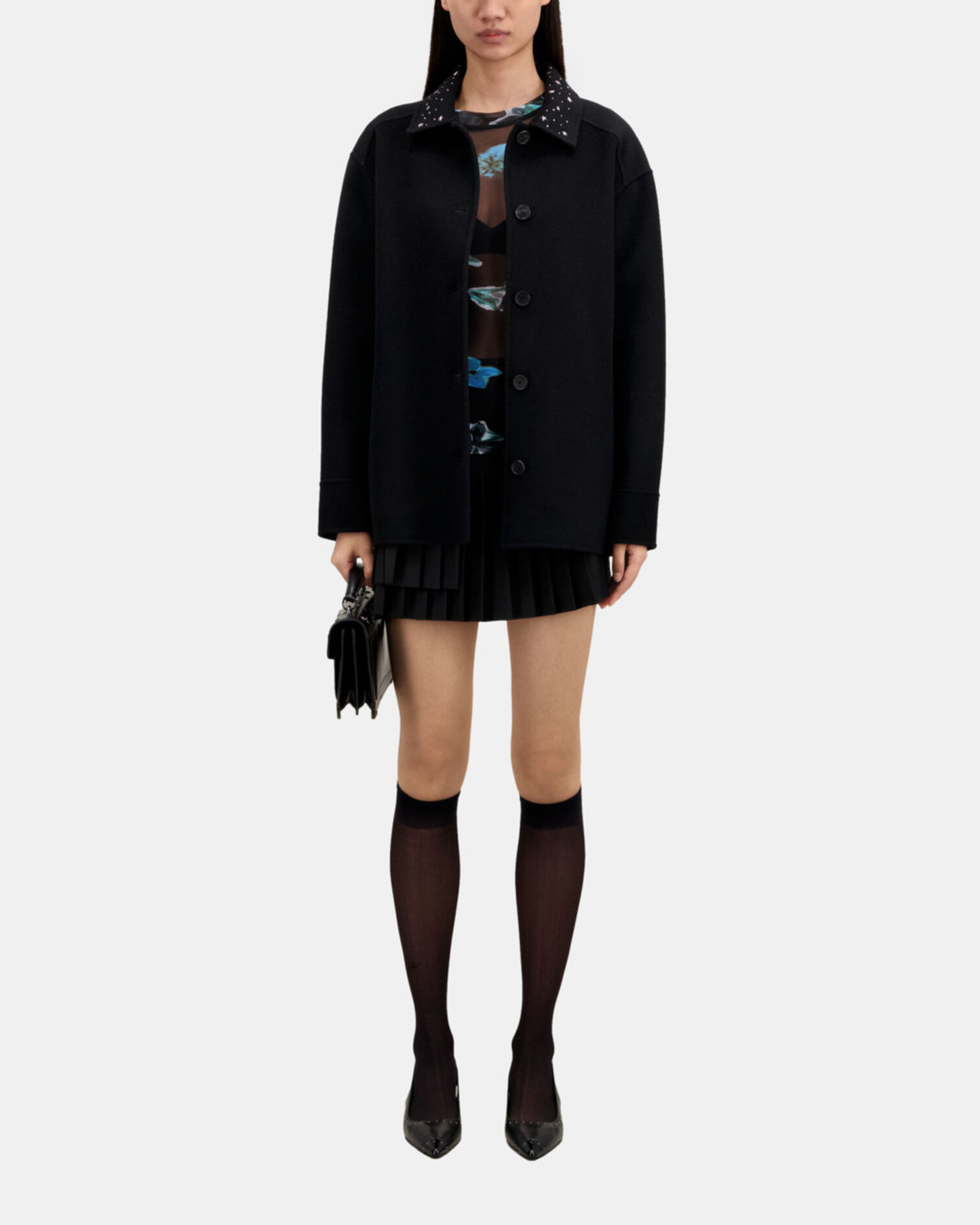 Veste type surchemise noire avec étoiles, BLACK, hi-res image number null