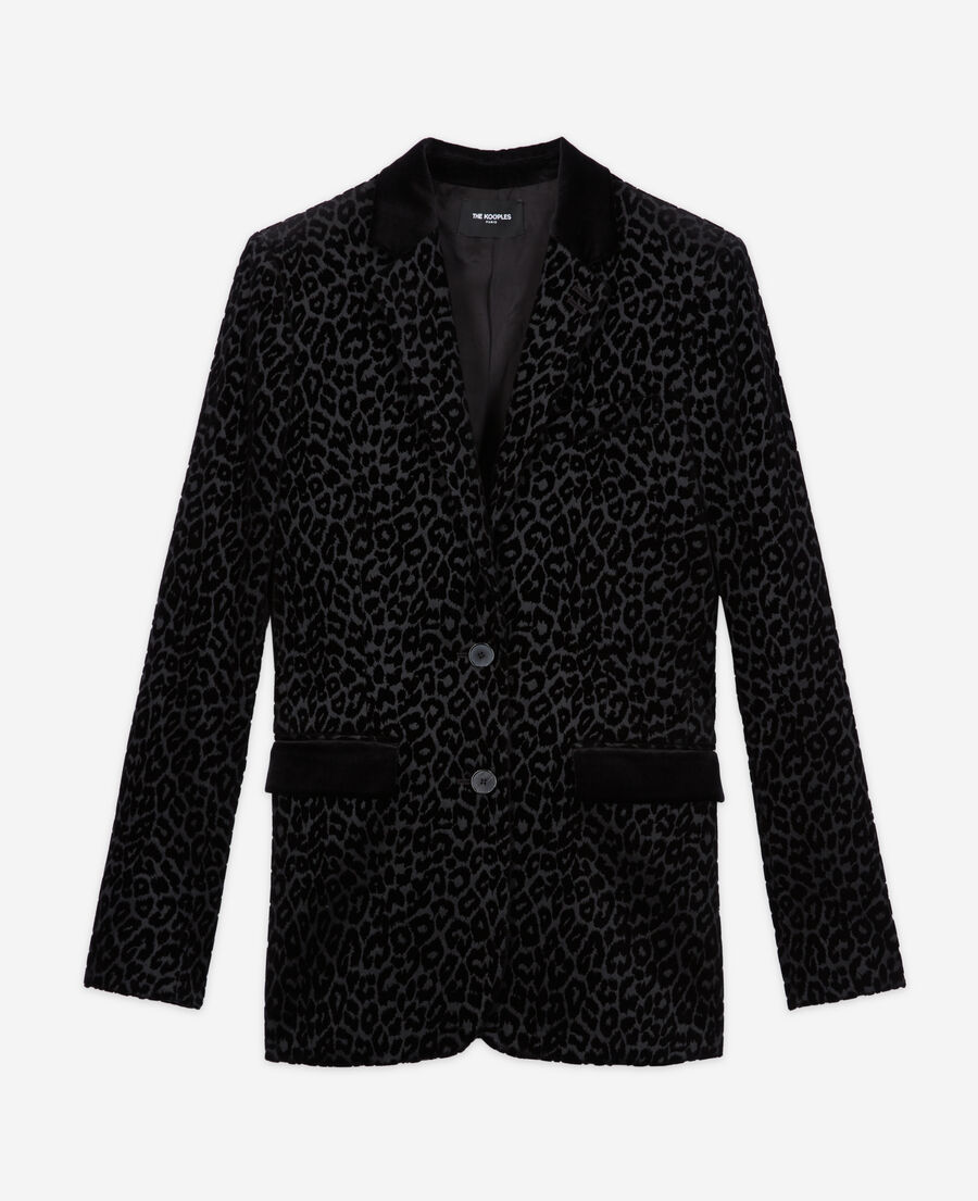 chaqueta traje terciopelo leopardo negra