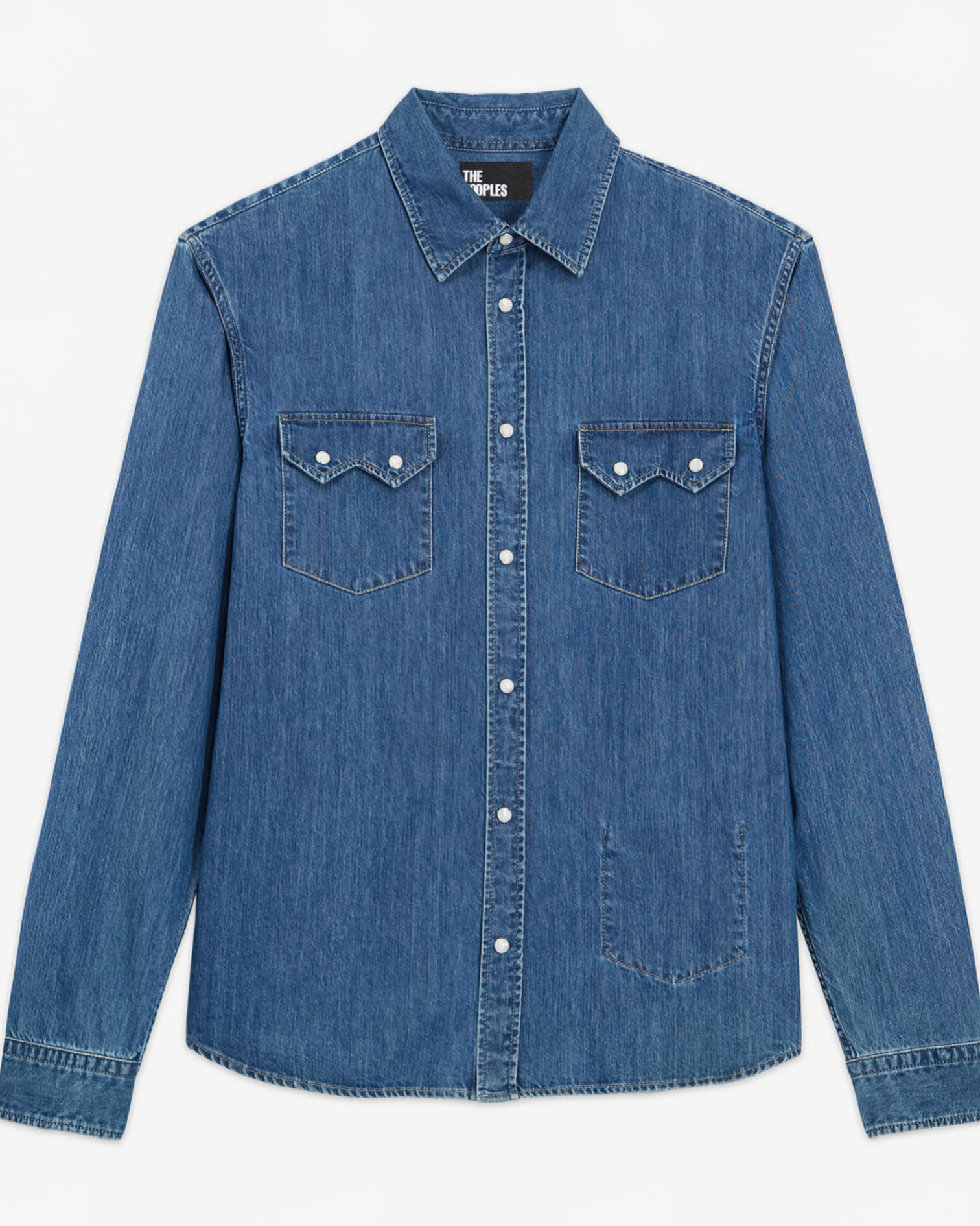 Chemise col classique en jean bleue, BLUE DENIM, hi-res image number null