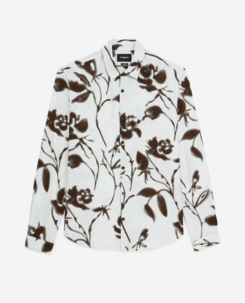 The Kooples MEN OFF WHITE / BLACK flowing ecru shirt with floral print