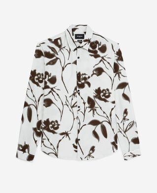 The Kooples MEN OFF WHITE / BLACK flowing ecru shirt with floral print