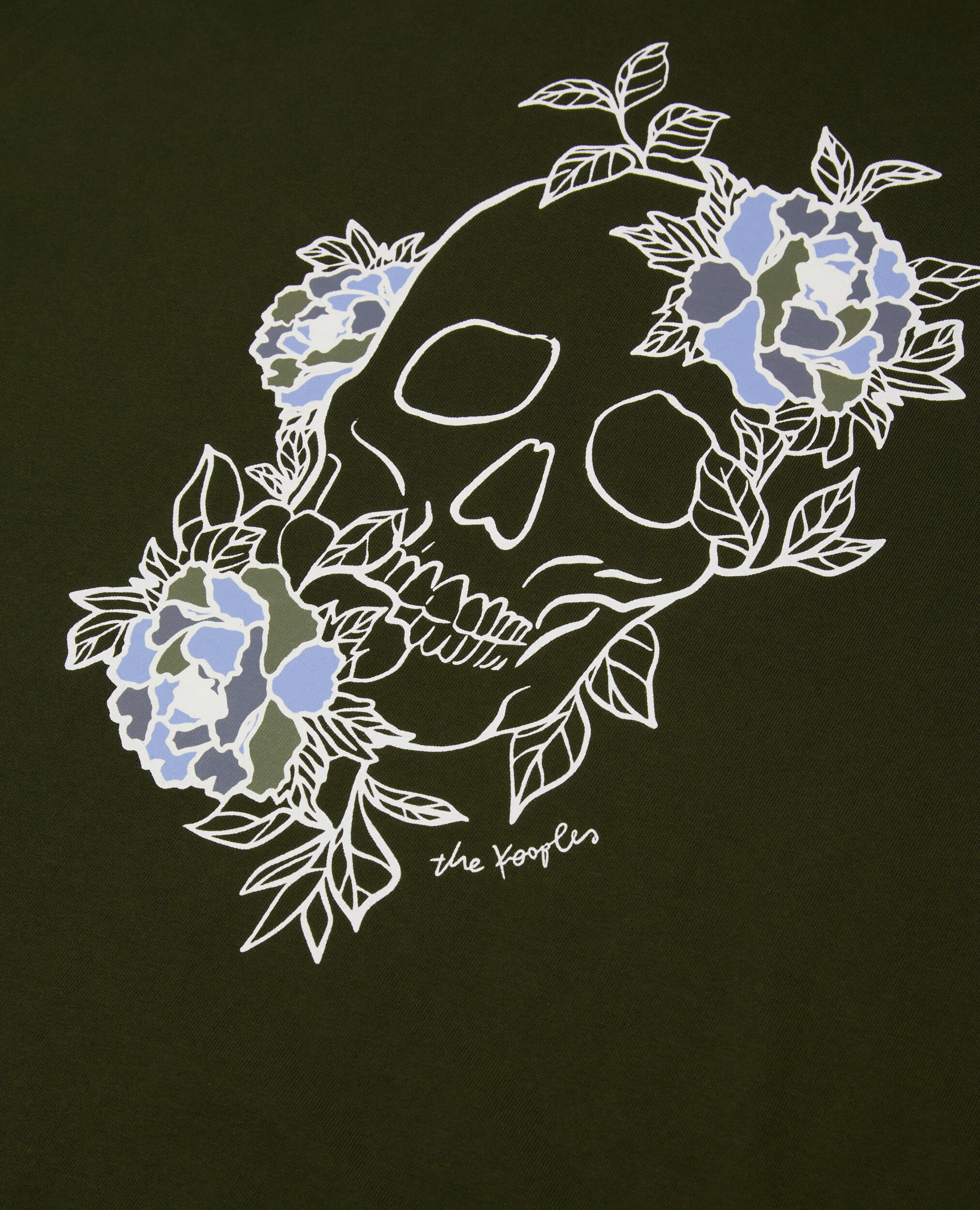 T-shirt Homme kaki avec sérigraphie Flower skull, DARK GREEN, hi-res image number null