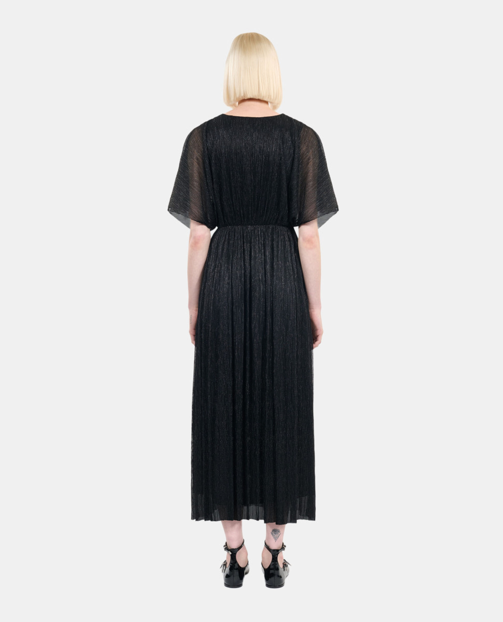 Black metallic jersey long dress, BLACK, hi-res image number null