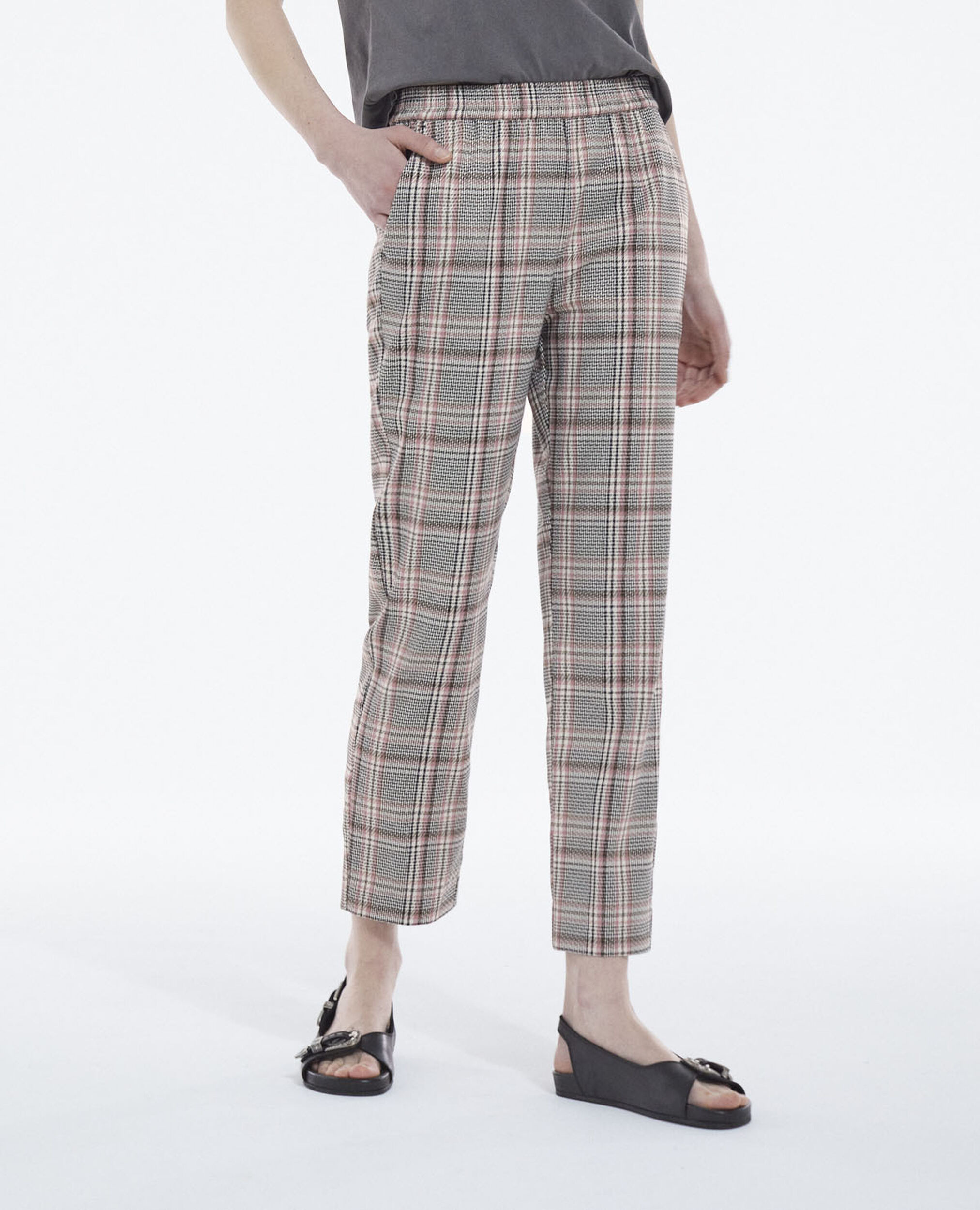 Pink and black checked flowing printed pants, PINK, hi-res image number null