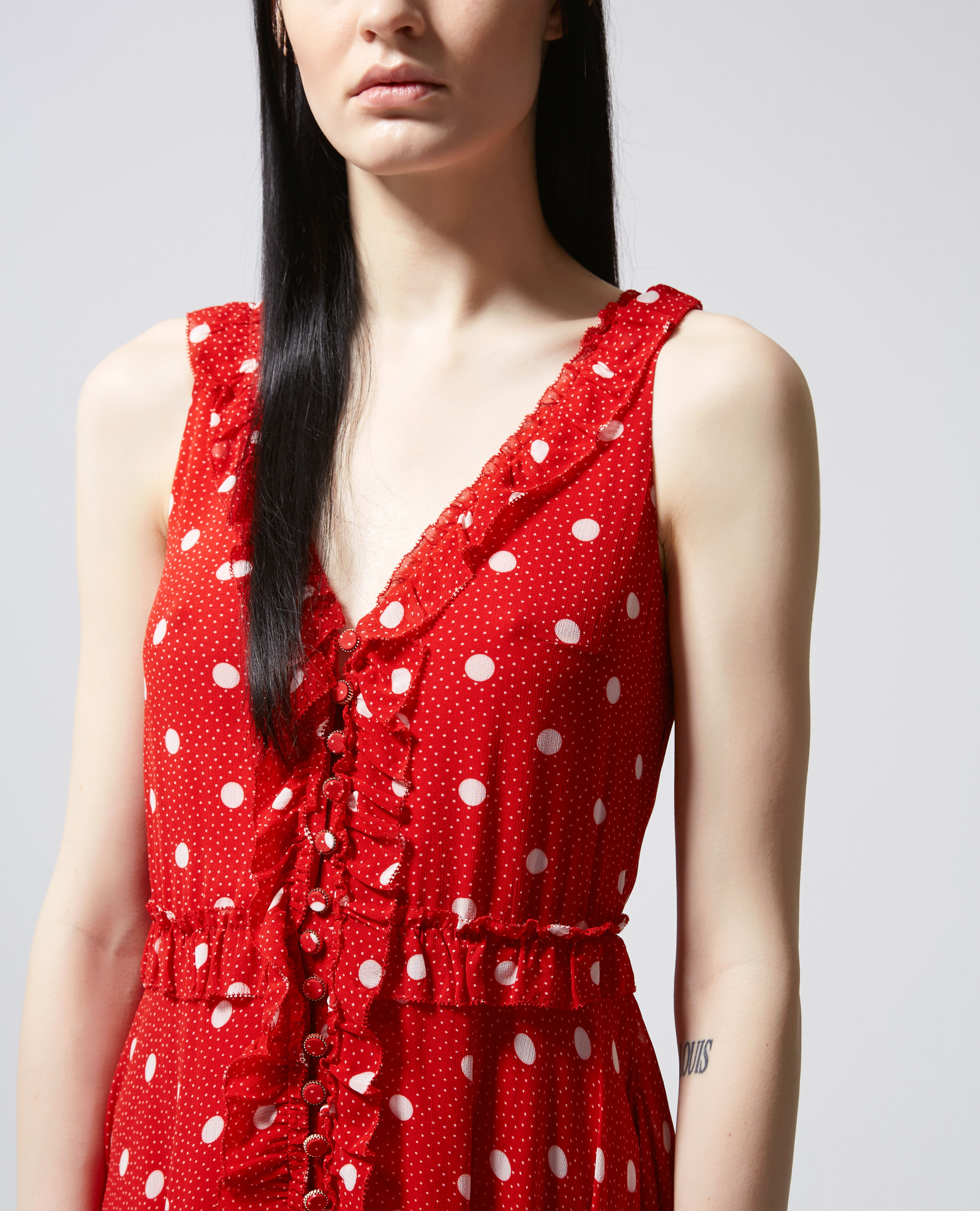 Robe longue sans manches rouges pois The Kooples