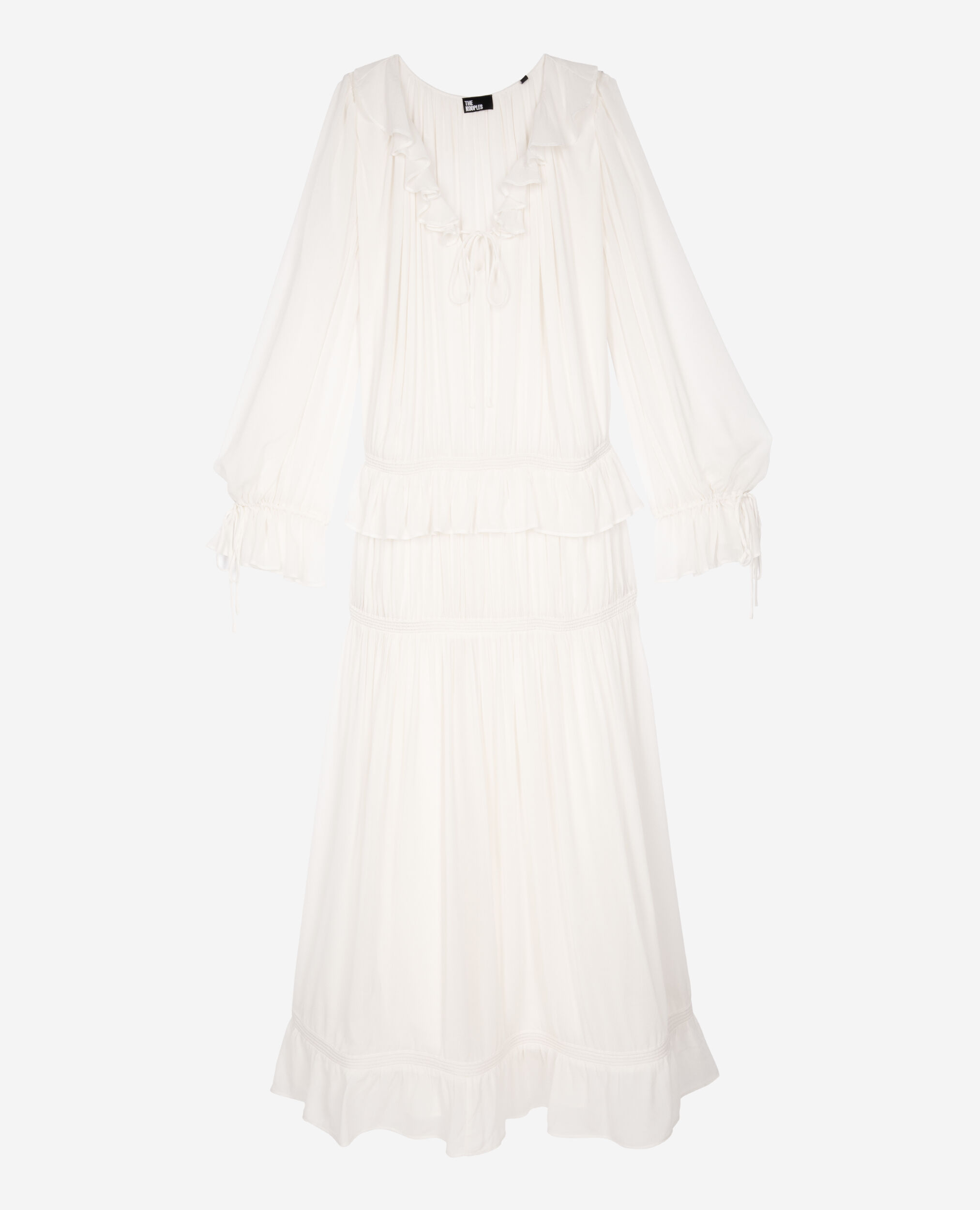 Pussy bow collar ecru dress, ECRU, hi-res image number null
