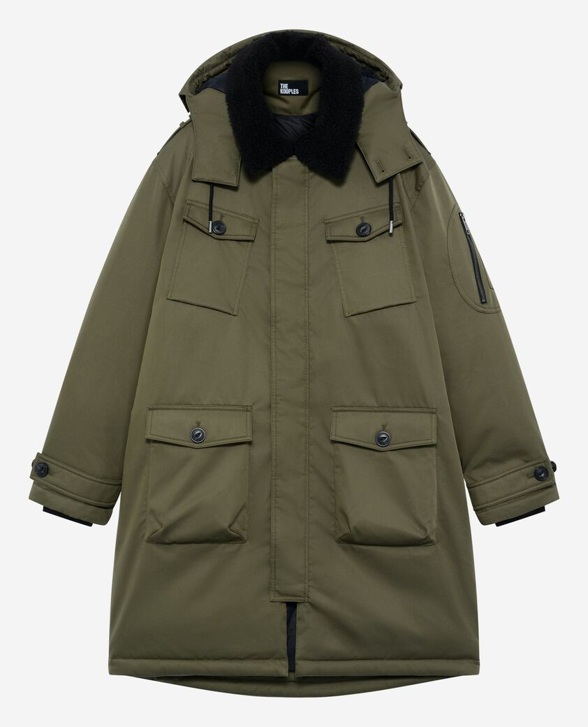 The Kooples HOMME KAKI parka à traitement déperlant avec col sherpa kaki